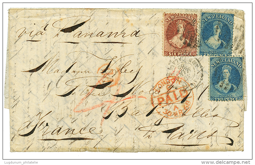 NEW ZEALAND To FRANCE : 1868 2d(x2)+ 6d On Entire Letter Datelined "LAKITI, CHARLESTON WEST COAST" To PARIS (FRANCE). Vf - Other & Unclassified