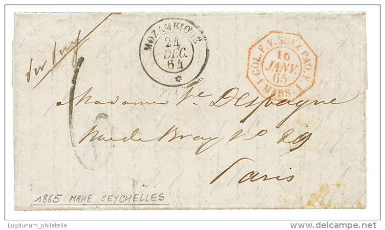 SEYCHELLES - MOZAMBIQUE Ship's Datestamp : 1864 Extremely Rare MOZAMBIQUE Ship's Datestamp + "6" Tax Marking On Entire L - Other & Unclassified