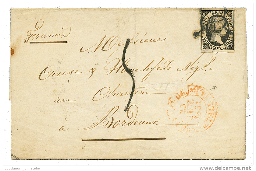 SPAIN : 1851 6c + "5" Decimes Tax Marking On Cover From ST FELIX To BORDEAUX(FRANCE). RARE. Vvf. - Mosambik