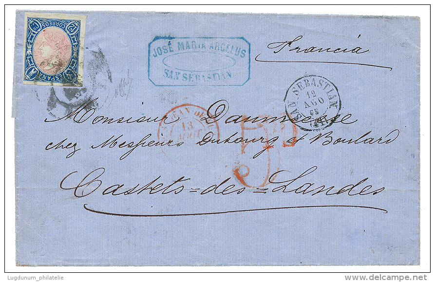 SPAIN - "INVERTED CENTER" : 1865 12c INVERTED CENTER(yvert N&deg;67a) With 4 Nice Margins On Cover From SAN SEBASTIAN To - Mosambik