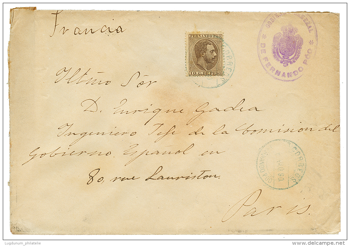 FERNANDO-POO : 1890 10c Canc. CORREOS FERNANDO-POO On Envelope To FRANCE. Scarce. Vvf. - Other & Unclassified