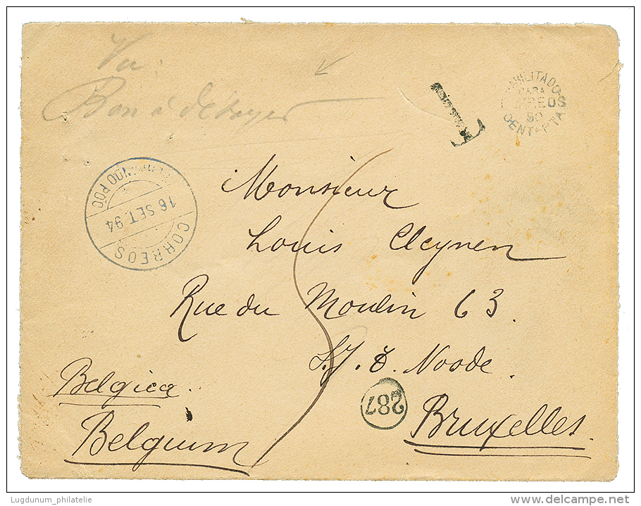 FERNANDO-POO : 1894 CORREOS FERNANDO-POO + HABILITADOS 50 Cent PTA + "5" Tax Marking + "VU BON A DETAXER" On Envelope To - Sonstige & Ohne Zuordnung