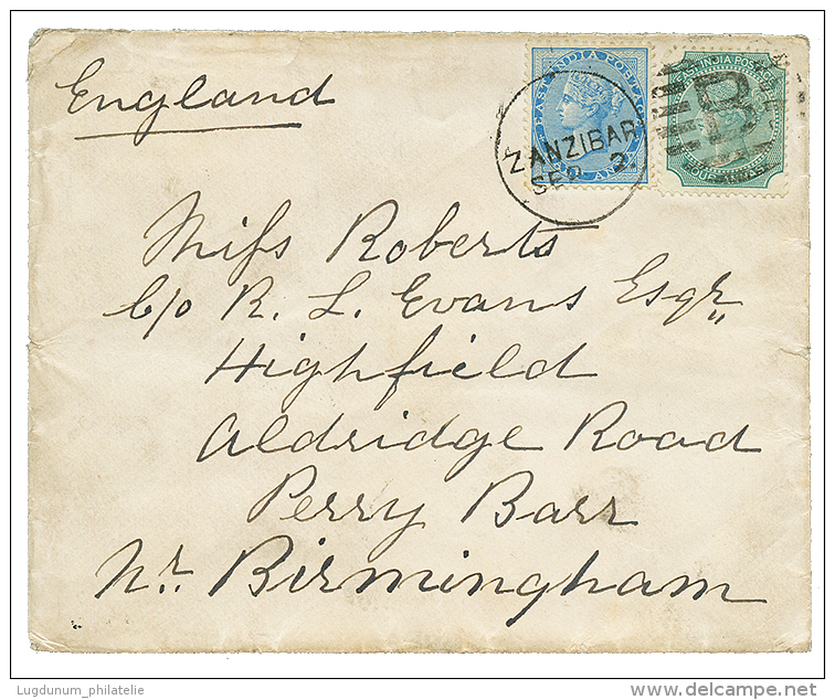 ZANZIBAR - BRITISH P.O. : 1884 INDIA 1/2a + 4a Canc. Duplex Cds B + ZANZIBAR On Envelope To ENGLAND. Superb. - Zanzibar (1963-1968)