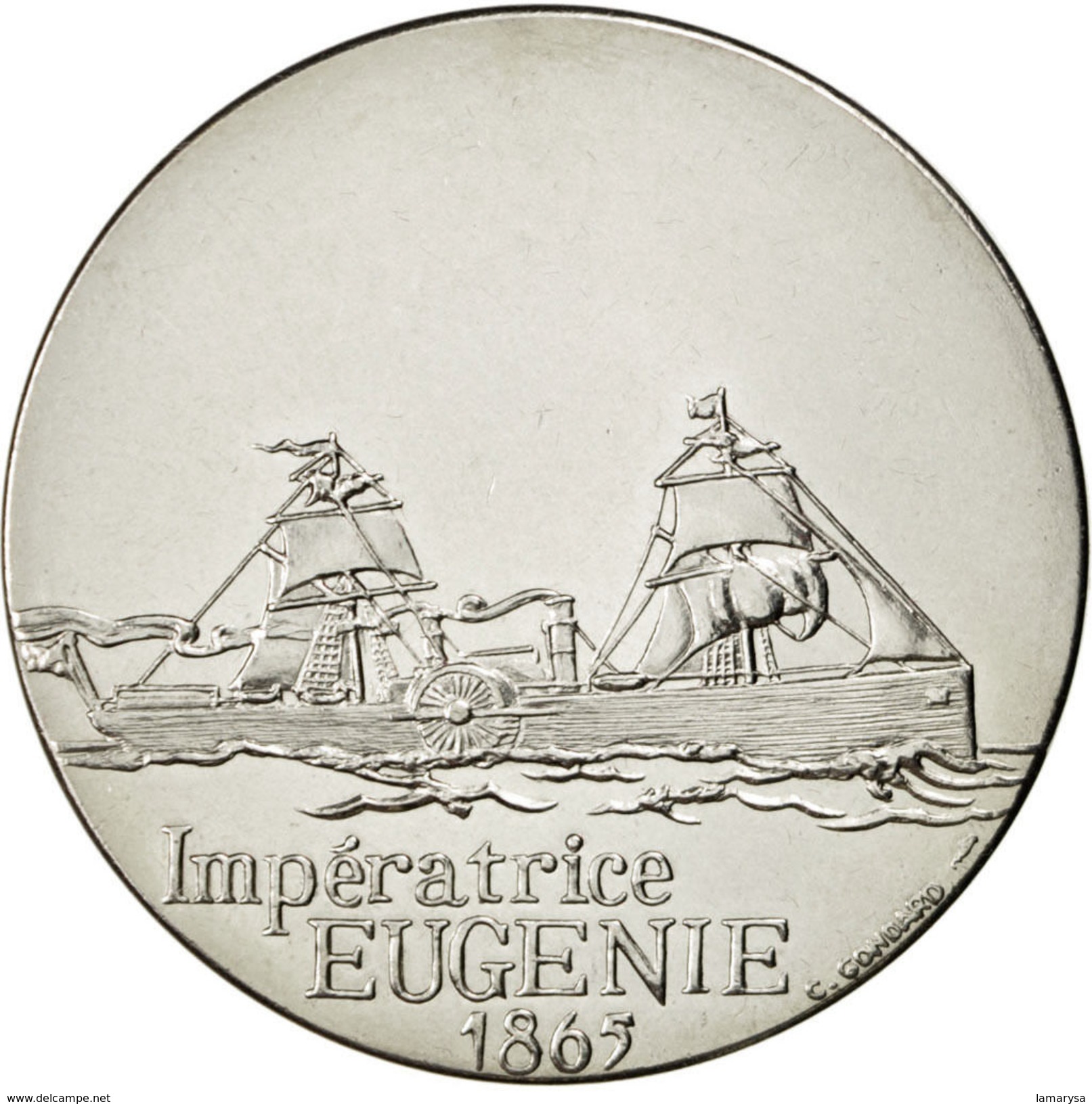 Les Grands Transatlantiques, Médaille, MONNAIE Impératrice Eugénie-  En Nickel - Tranche: Lisse Sous Capsule - Otros & Sin Clasificación