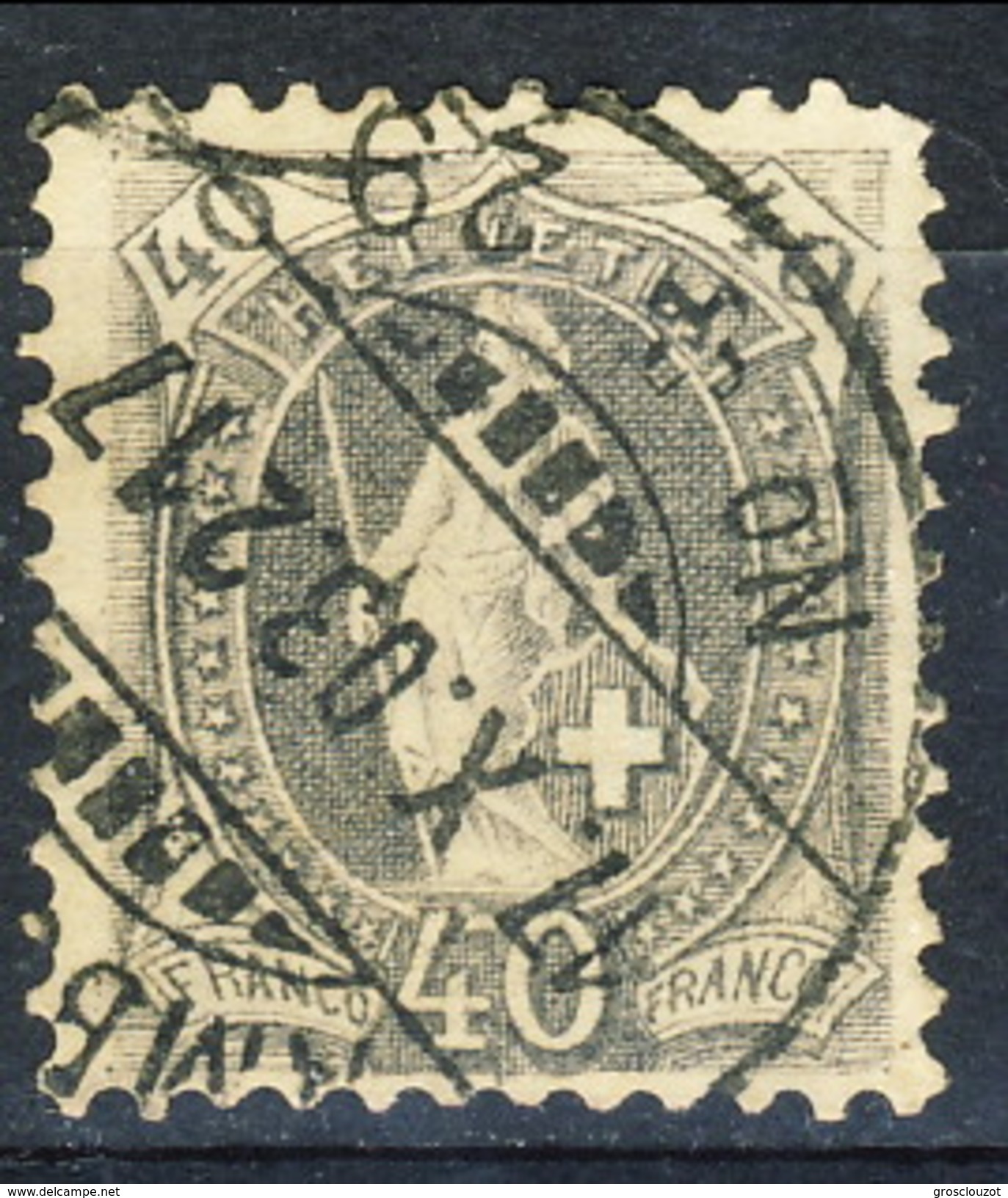 Svizzera 1882-1904 N. 75 C. 40 Grigio Cifre Grandi Fil. 1 Usato Cat. &euro; 8 - Oblitérés