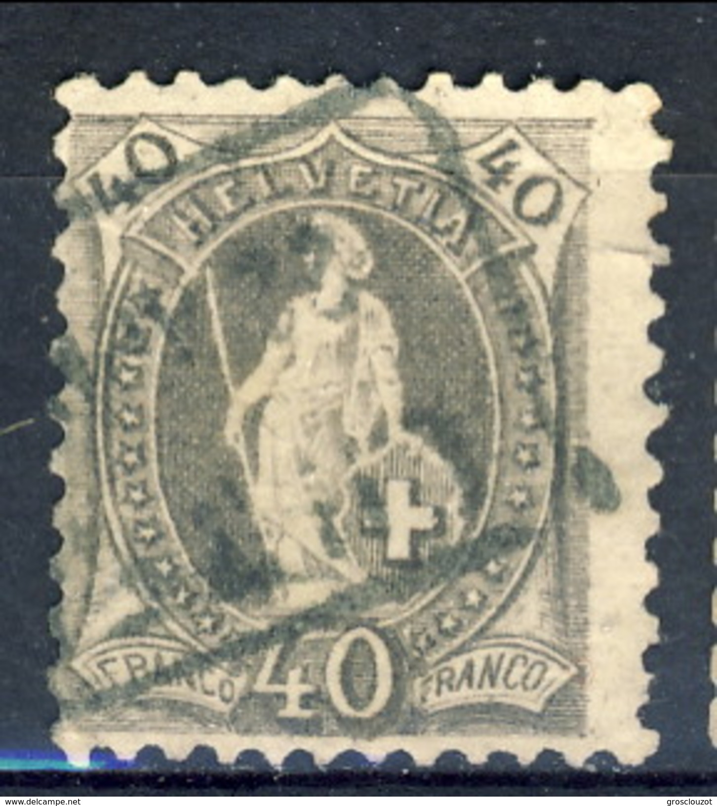 Svizzera 1882-1904 N. 75 C. 40 Grigio Cifre Grandi Fil. 1 Usato Cat. &euro; 8 - Oblitérés