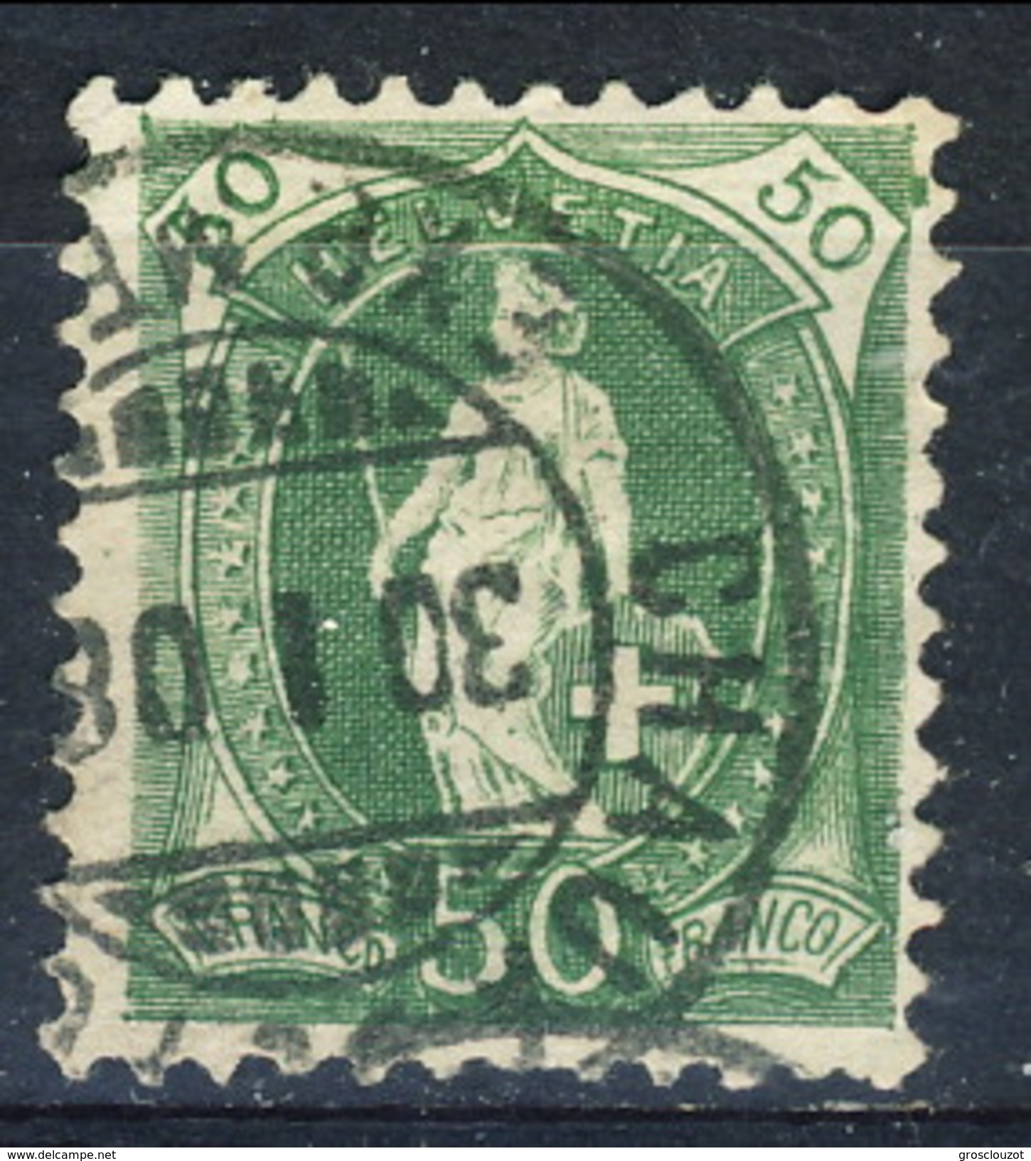 Svizzera 1882-1904 N. 77 C. 50 Verde Fil. 1 Usato Cat. &euro; 50 - Oblitérés