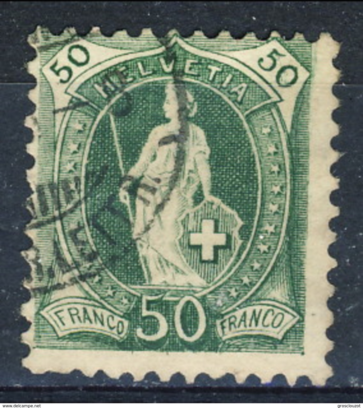 Svizzera 1882-1904 N. 77 C. 50 Verde Fil. 1 Usato Cat. &euro; 50 - Oblitérés