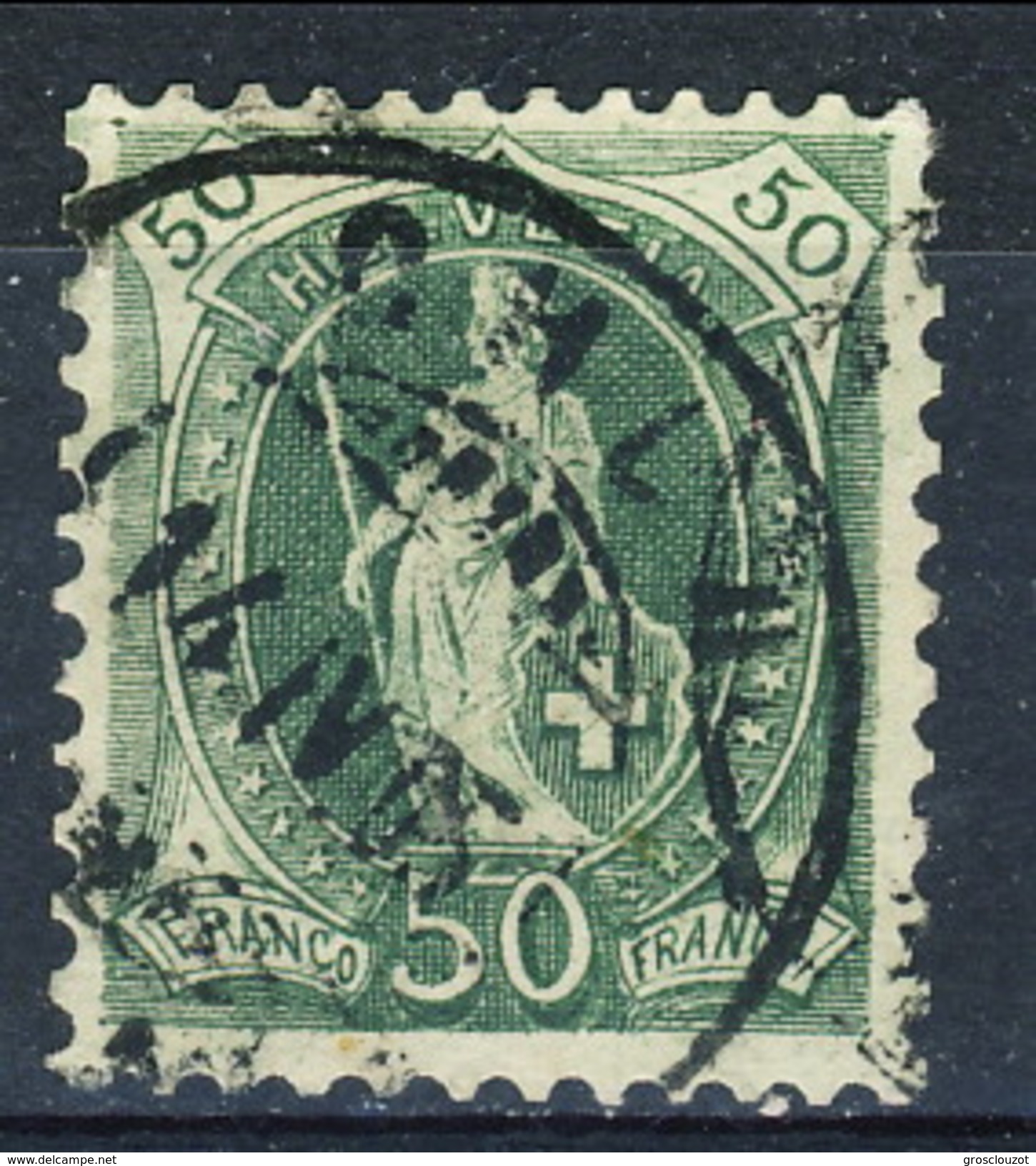 Svizzera 1882-1904 N. 77 C. 50 Verde Fil. 1 Usato Cat. &euro; 50 - Oblitérés