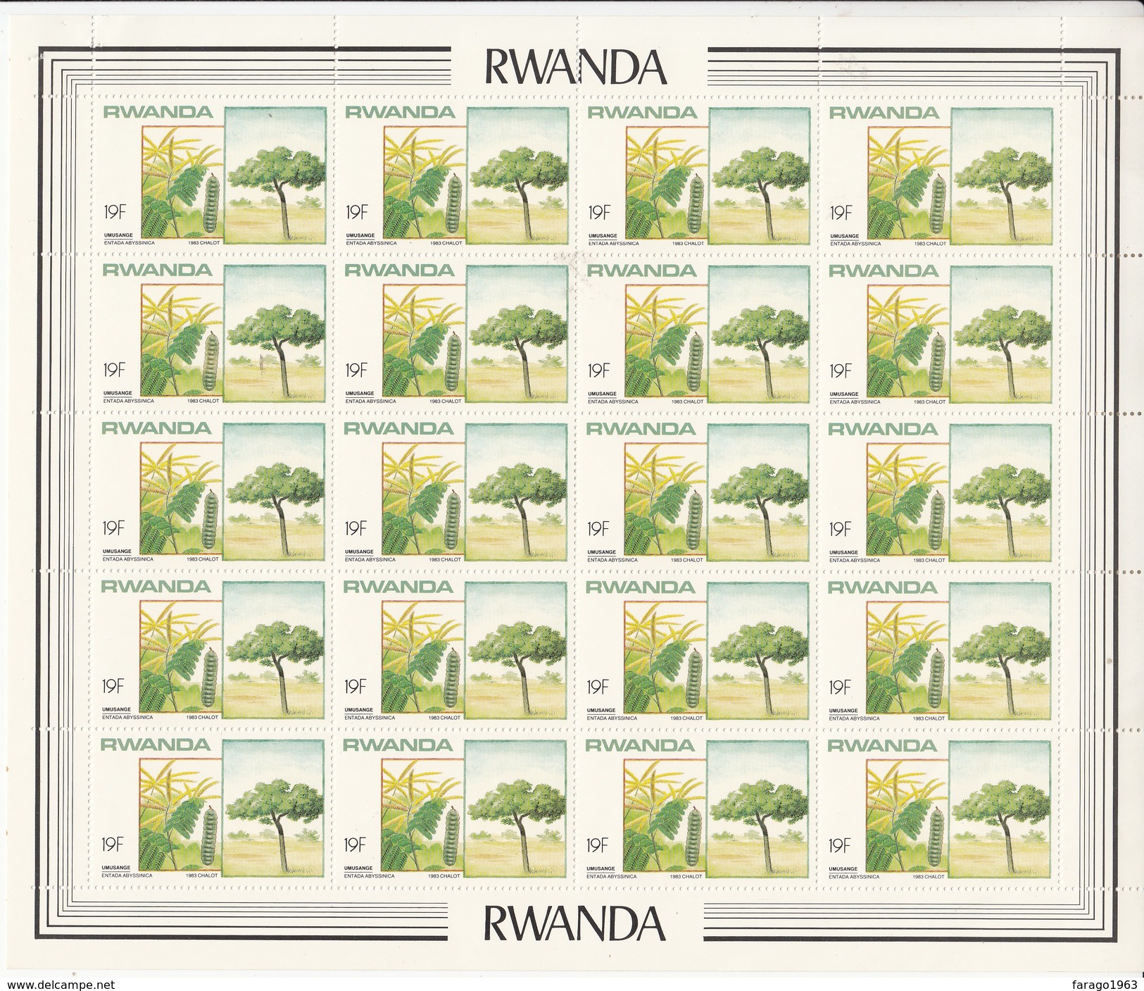 1984 Rwanda 19F Local Tree Complete Sheet Of 20 MNH  Bargain!! - Árboles