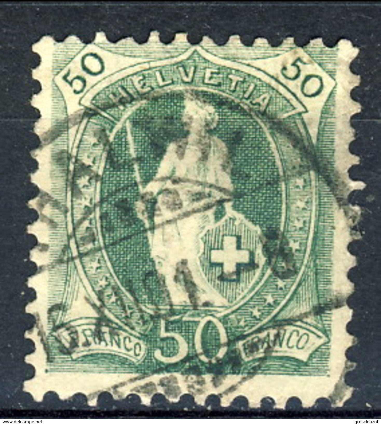 Svizzera 1882-1904 N. 77 C. 50 Verde Fil. 1 Usato Cat. &euro; 50 - Gebraucht
