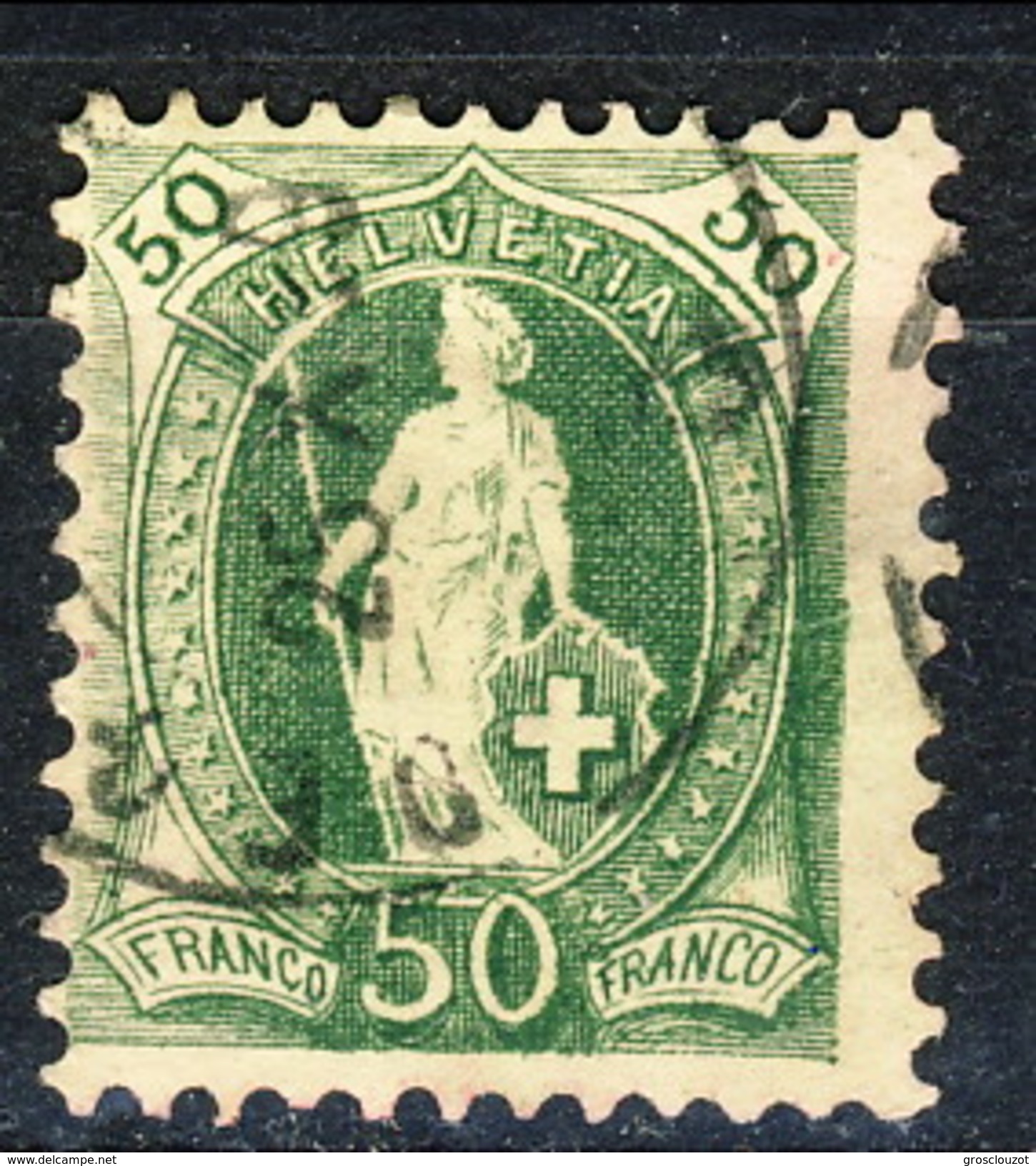 Svizzera 1882-1904 N. 77 C. 50 Verde Fil. 1 Usato Cat. &euro; 50 - Gebraucht