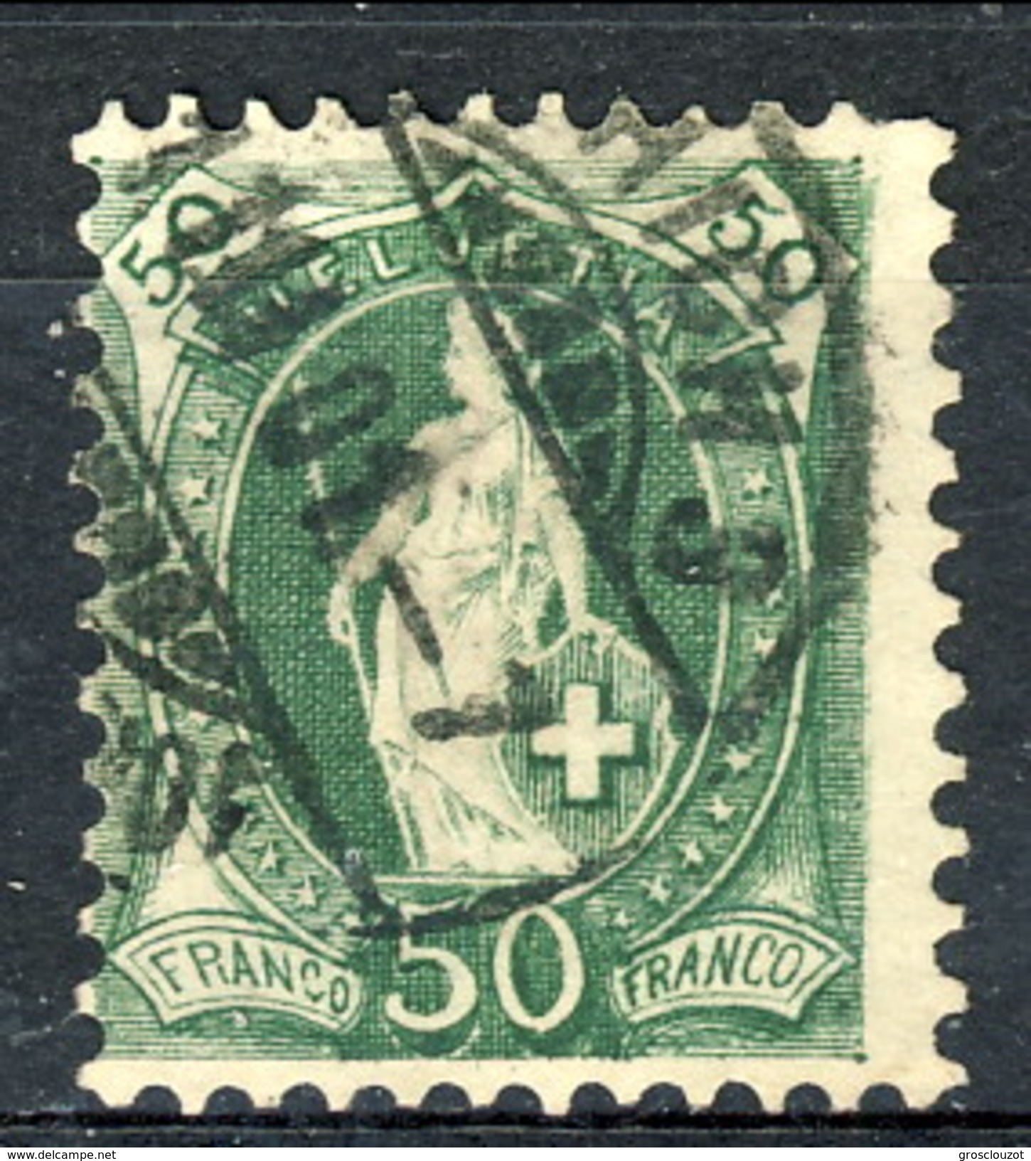 Svizzera 1882-1904 N. 77 C. 50 Verde Fil. 1 Usato Cat. &euro; 50 - Gebraucht