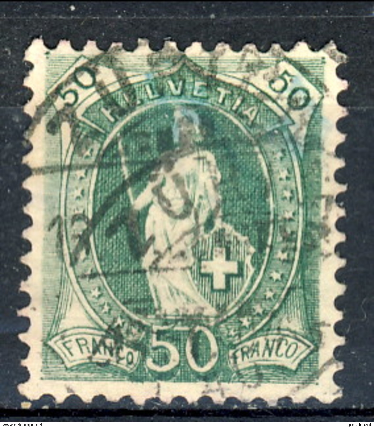 Svizzera 1882-1904 N. 77 C. 50 Verde Fil. 1 Usato Cat. &euro; 50 - Oblitérés