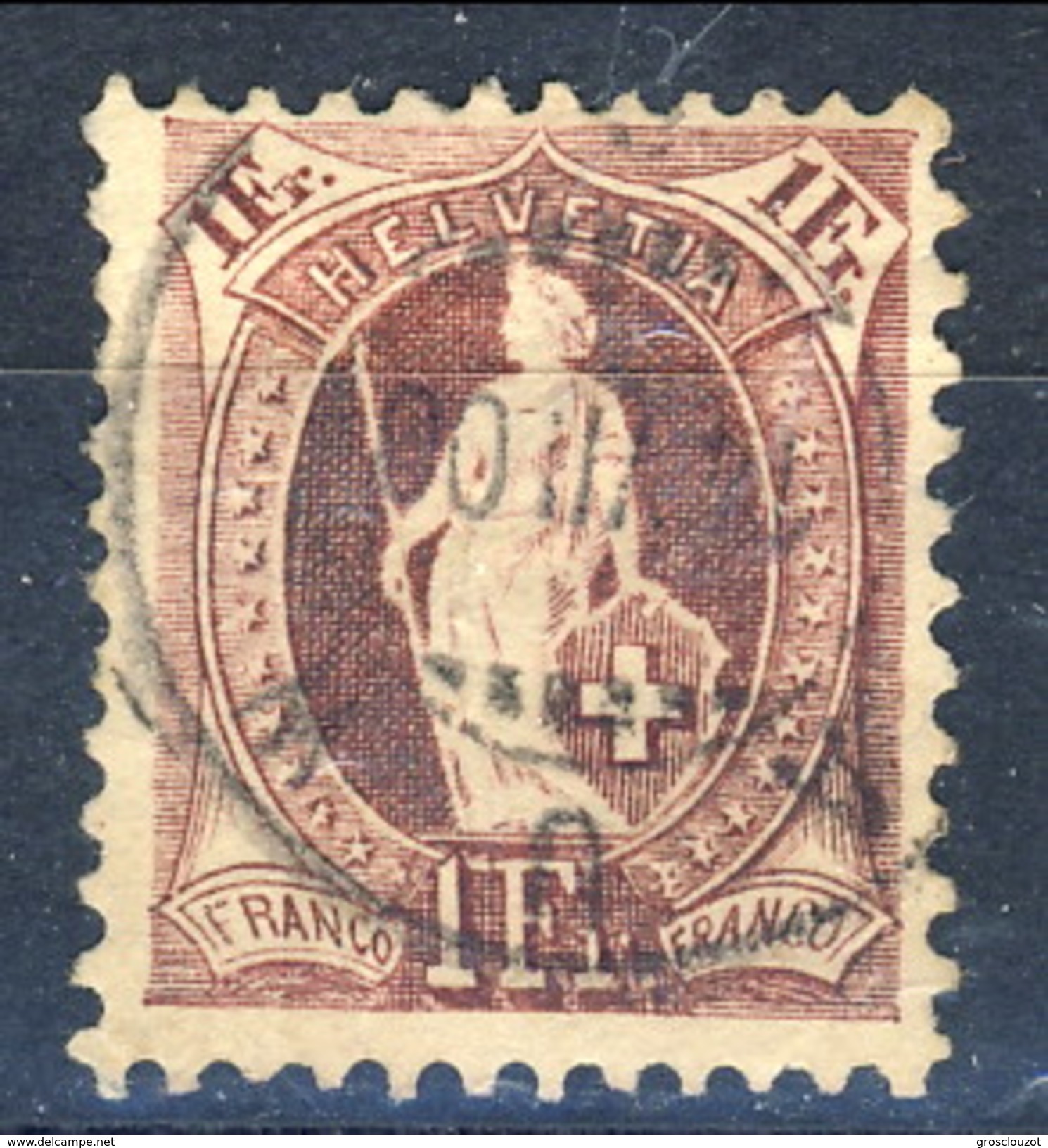 Svizzera 1882-1904 N. 78 F. 1 Vinaceo Usato Cat. &euro; 10 - Oblitérés