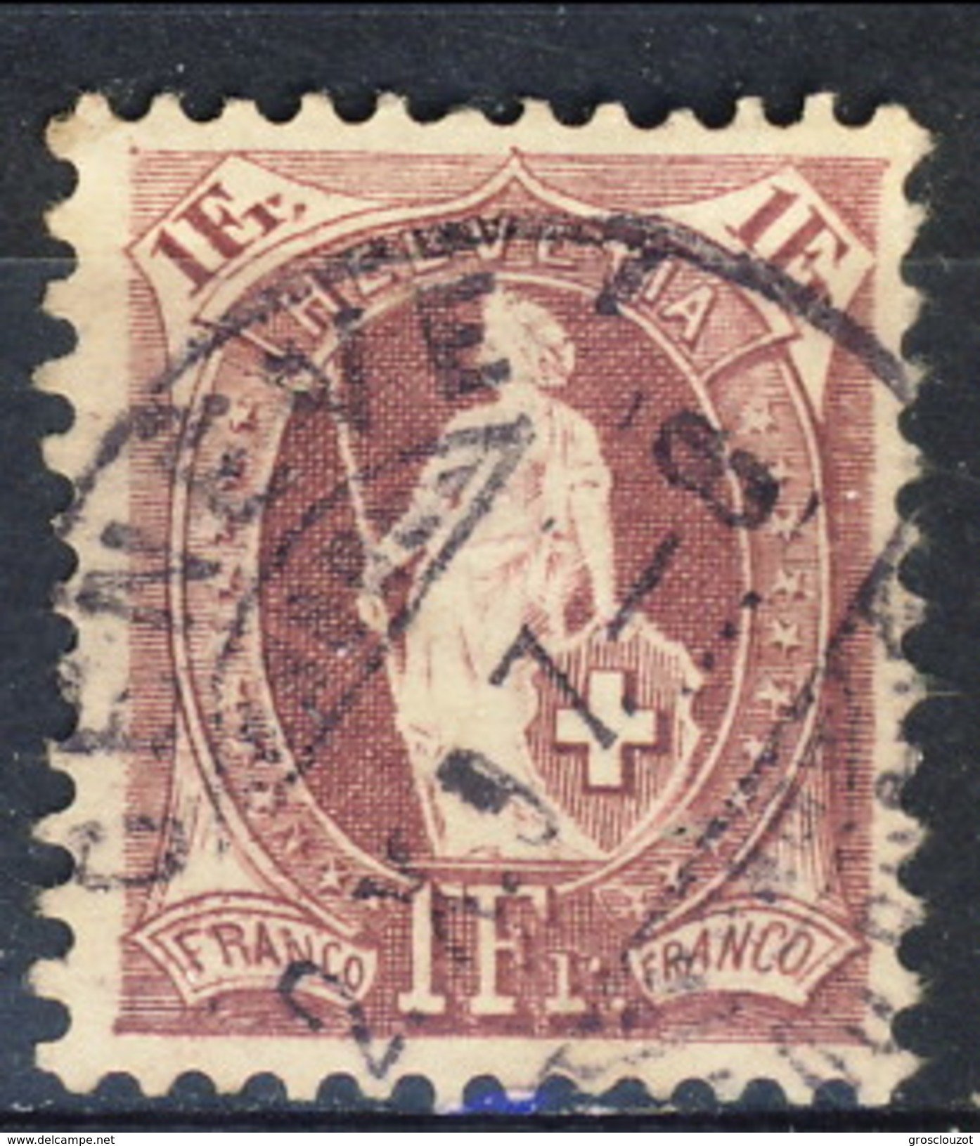 Svizzera 1882-1904 N. 78 F. 1 Vinaceo Usato Cat. &euro; 10 - Oblitérés