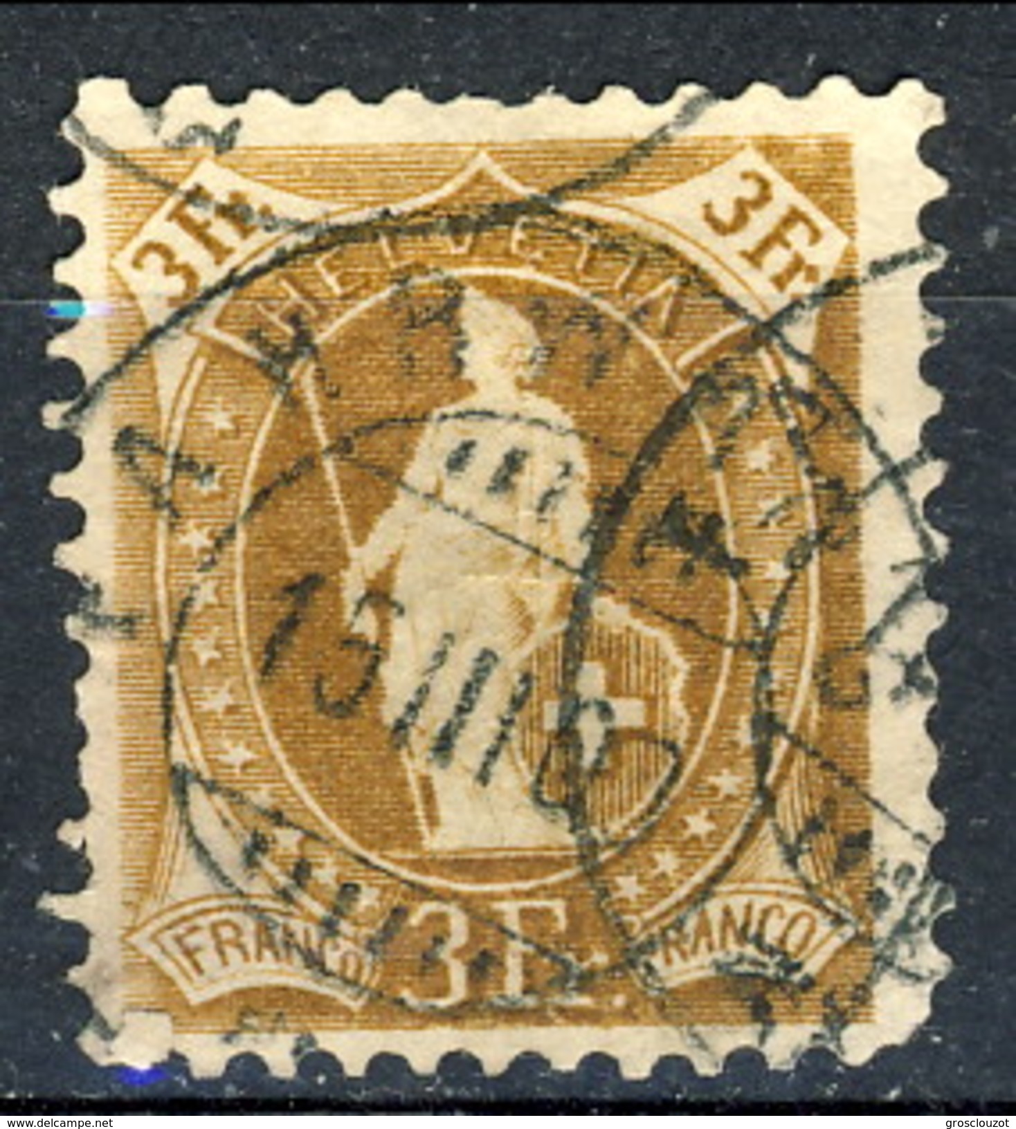 Svizzera 1882-1904 N. 80 F. 3 Bistro Arancio Fil. 1 Usato Cat. &euro; 40 - Oblitérés