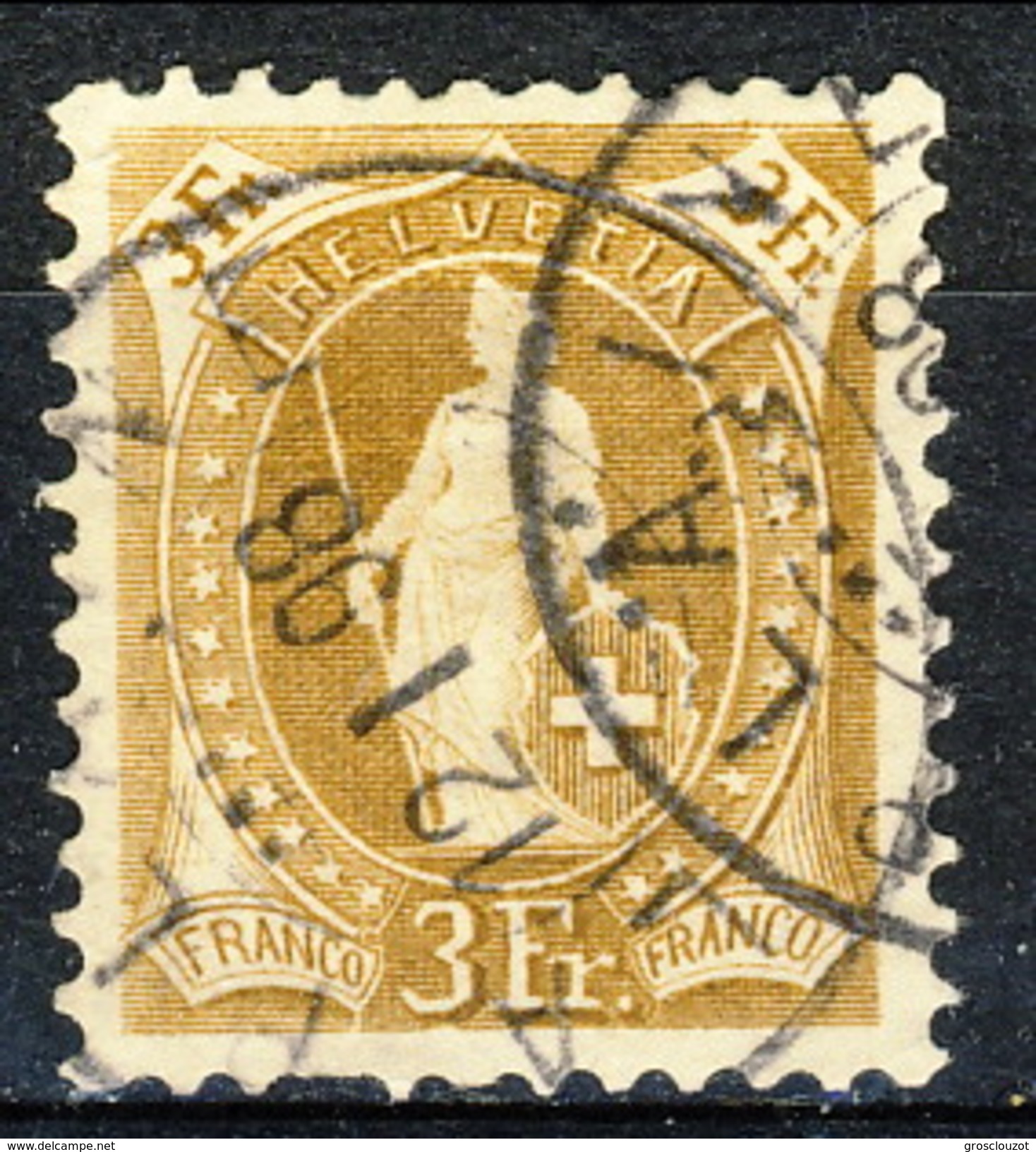 Svizzera 1882-1904 N. 80 F. 3 Bistro Arancio Fil. 1 Usato Cat. &euro; 40 - Gebraucht