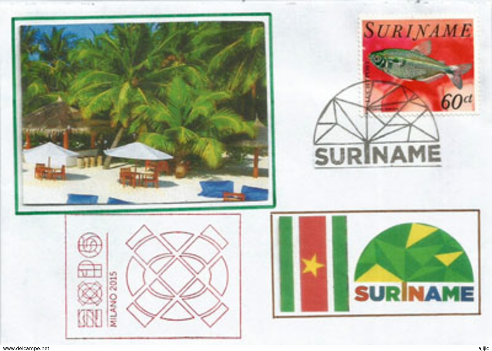 Suriname.Amérique Du Sud. Lettre Pavillon Suriname à L'EXPO UNIVERSELLE MILAN 2015, Avec Timbre Suriname - Surinam