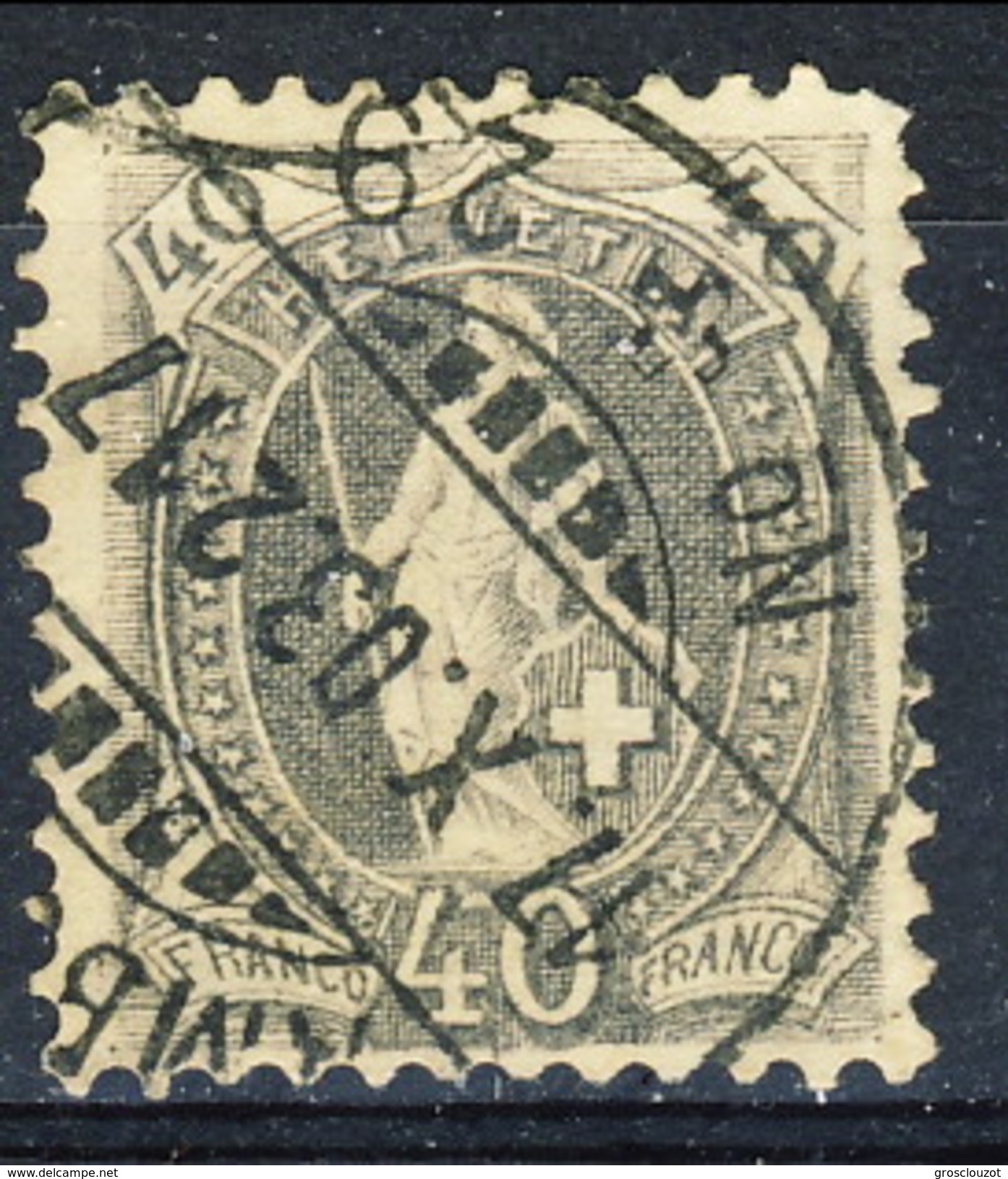 Svizzera 1882-1904 N. 75 C. 40 Grigio (cifre Grandi) Fil. 1 Usato Cat. &euro; 8 - Oblitérés