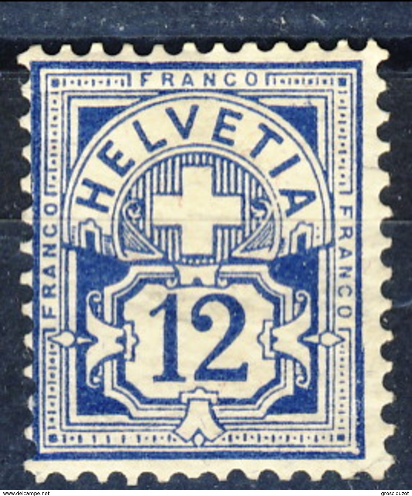Svizzera 1882 N. 61 C. 12 Oltremare, Carta Bianca, Fil. 1 MH Cat. &euro; 330 Firmato A. Diena - Ungebraucht