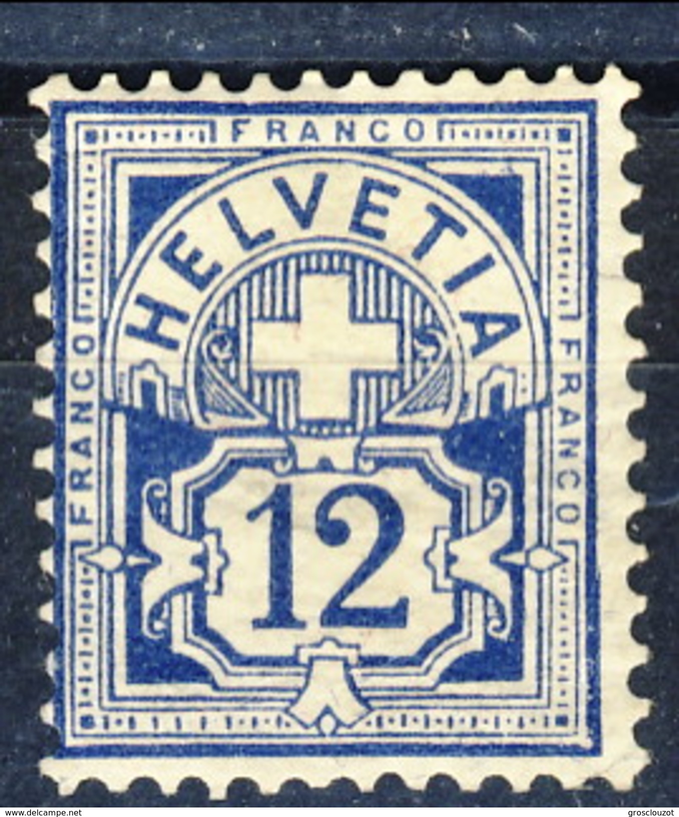 Svizzera 1882 N. 61 C. 12 Oltremare, Carta Bianca, Fil. 1 MH Cat. &euro; 330 Firmato A. Diena - Neufs