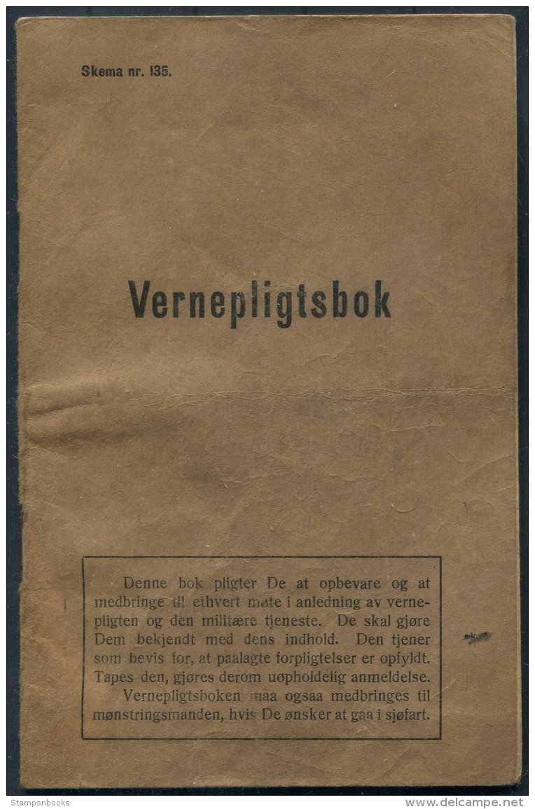 1920s Norway Vernepligtsbok Lensmanden Skadsma Army Pocketbook Norske Document - Documents