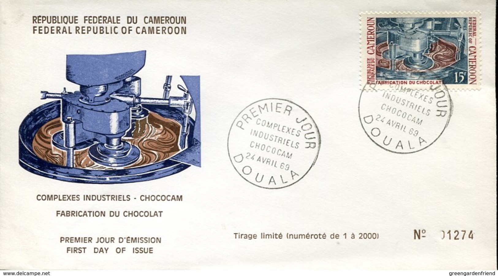 16636 Cameroon, Fdc 1969  Fabrication Du Chocolat, Cocoa,  Cacao Industrial Complex - Alimentación