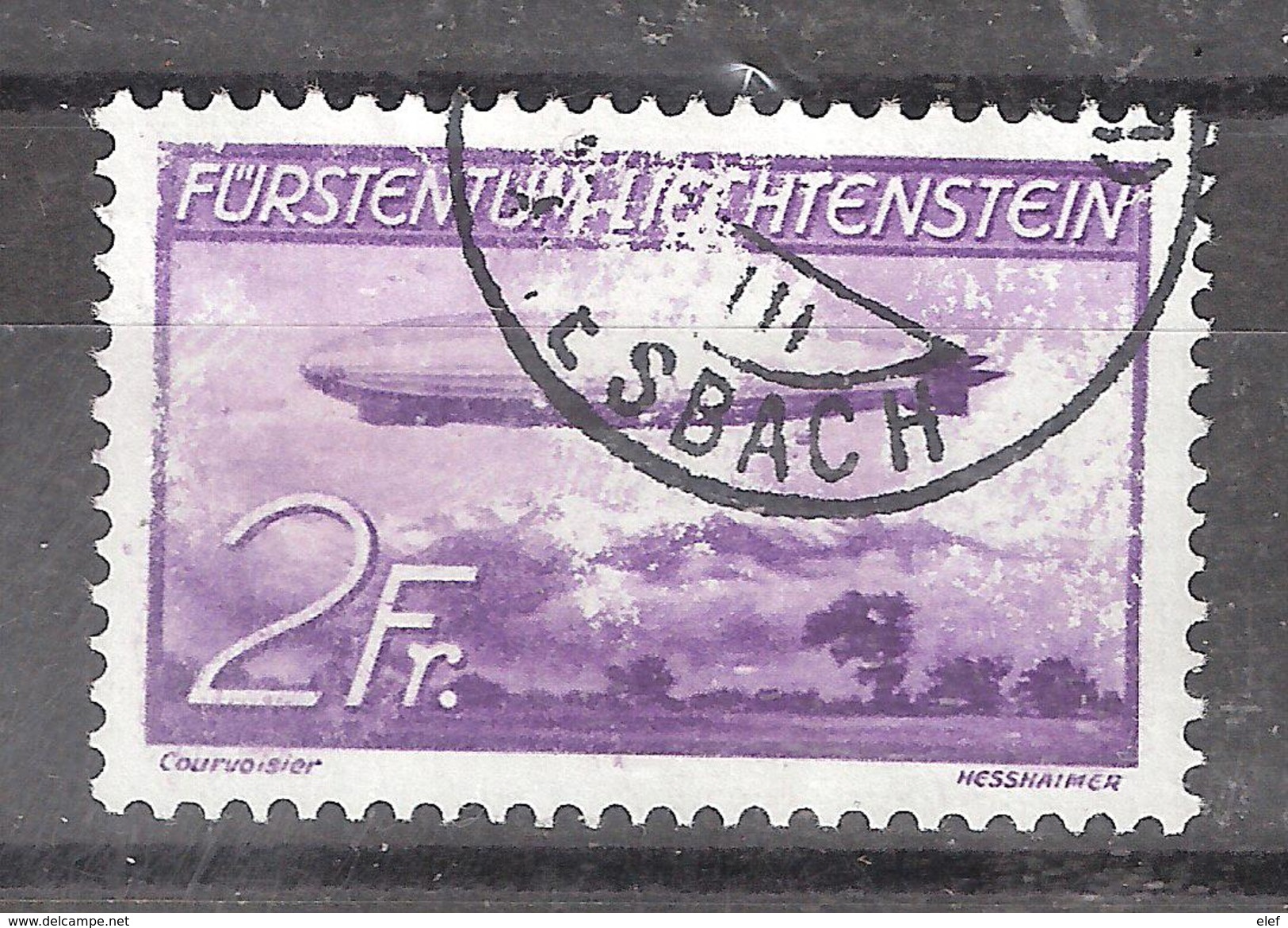 LIECHTENSTEIN  Luftpost 1936, Yvert N° 16, 2 F Zeppelin Hindenburg  LZ 127 , VARIETE Impression Défectueuse, Obl, TB - Variétés