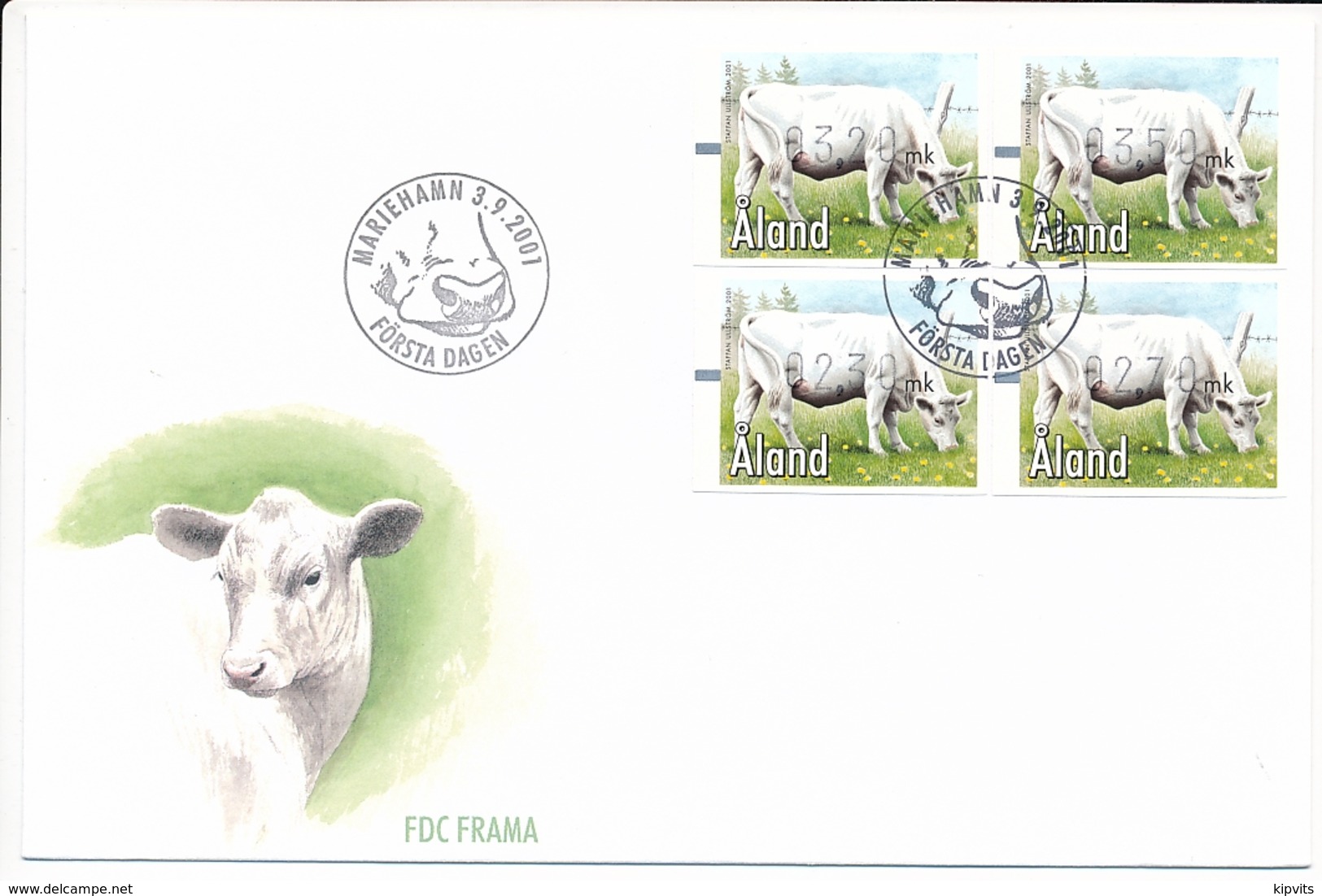 ATM Mi 12 Frama FDC / Charolais Charolaise Cattle Cow  - 3 September 2001 - Aland