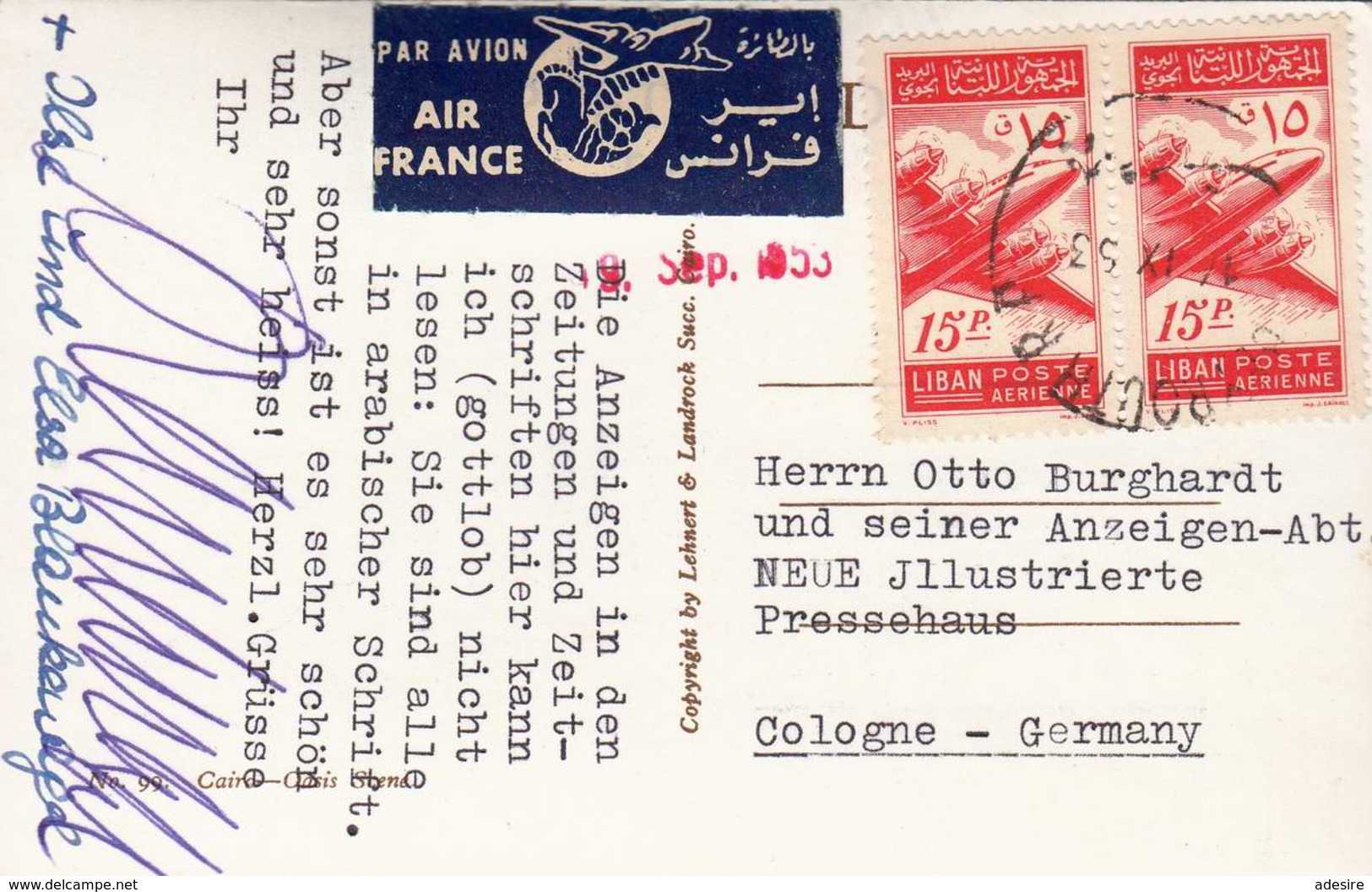 LIBANON 1955 - 2 Sondermarken Auf Ak Flugpost Gelaufen - Libanon