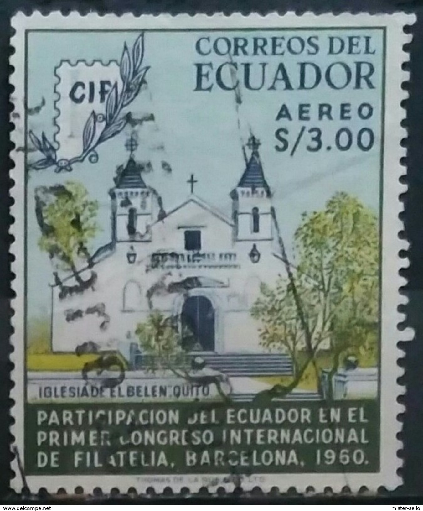 ECUADOR 1961 Airmail - The 1st International Philatelic Congress, Barcelona. USADO - USED. - Equateur