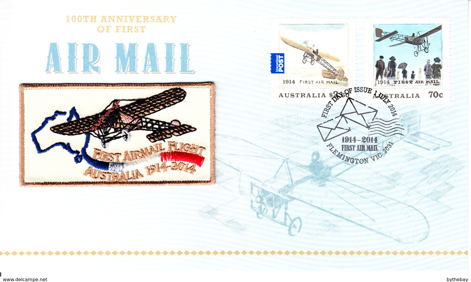 Australia FDC 2014 Set Of 2 100th Anniversary First Air Mail Flight Within Australia Souvenir With Badge #838 Of 5000 - Premiers Jours (FDC)