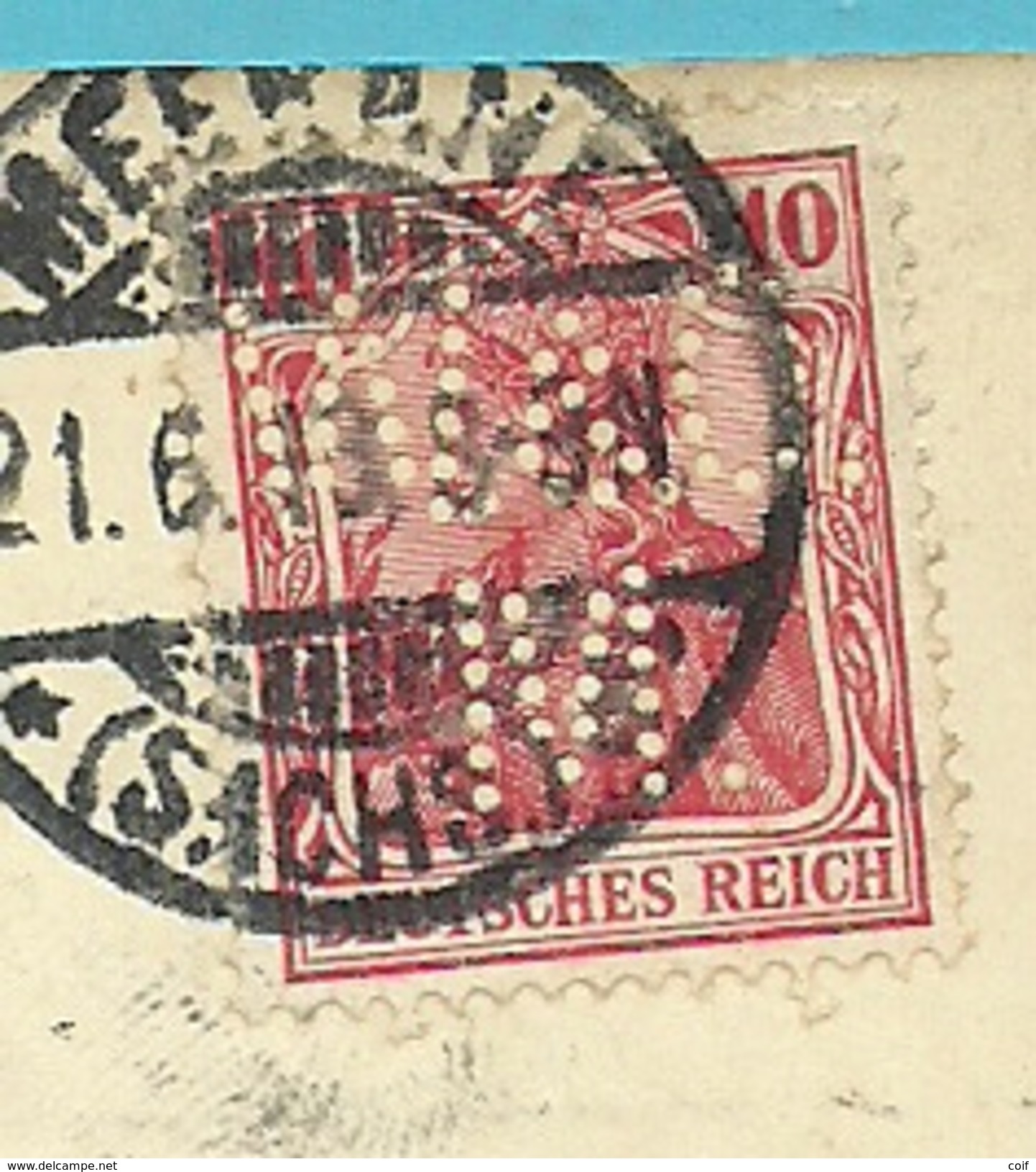 Zegel Met Firmaperforatie (perfin) " W.O.M." Van WAGNER & OPITZ MEERANE " Met Stempel MEERANE Op 21/6/1913 - Briefe U. Dokumente