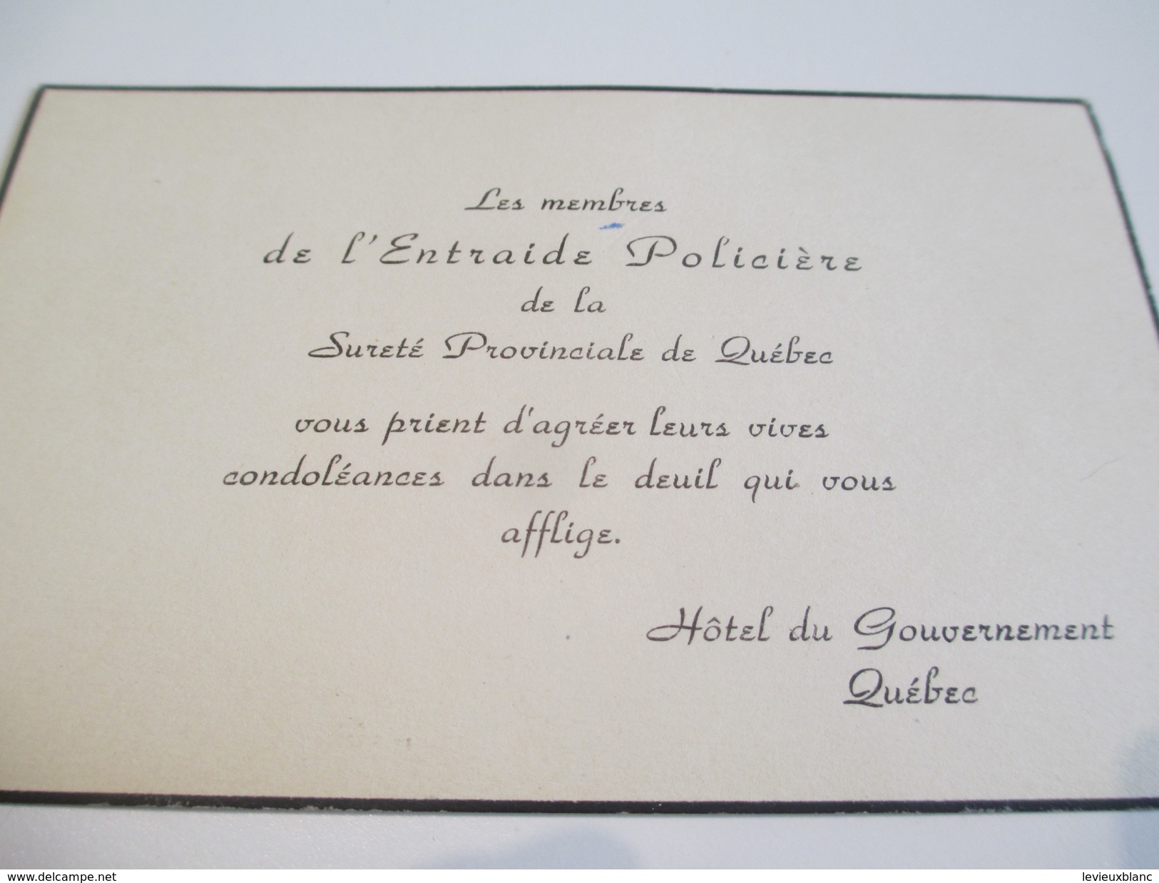 Carte De Condoléances/Canada /Les Membres De L'Entraide Policière/Sureté Provinciale Du Québec/Vers 1940-1950    FPD102 - Décès