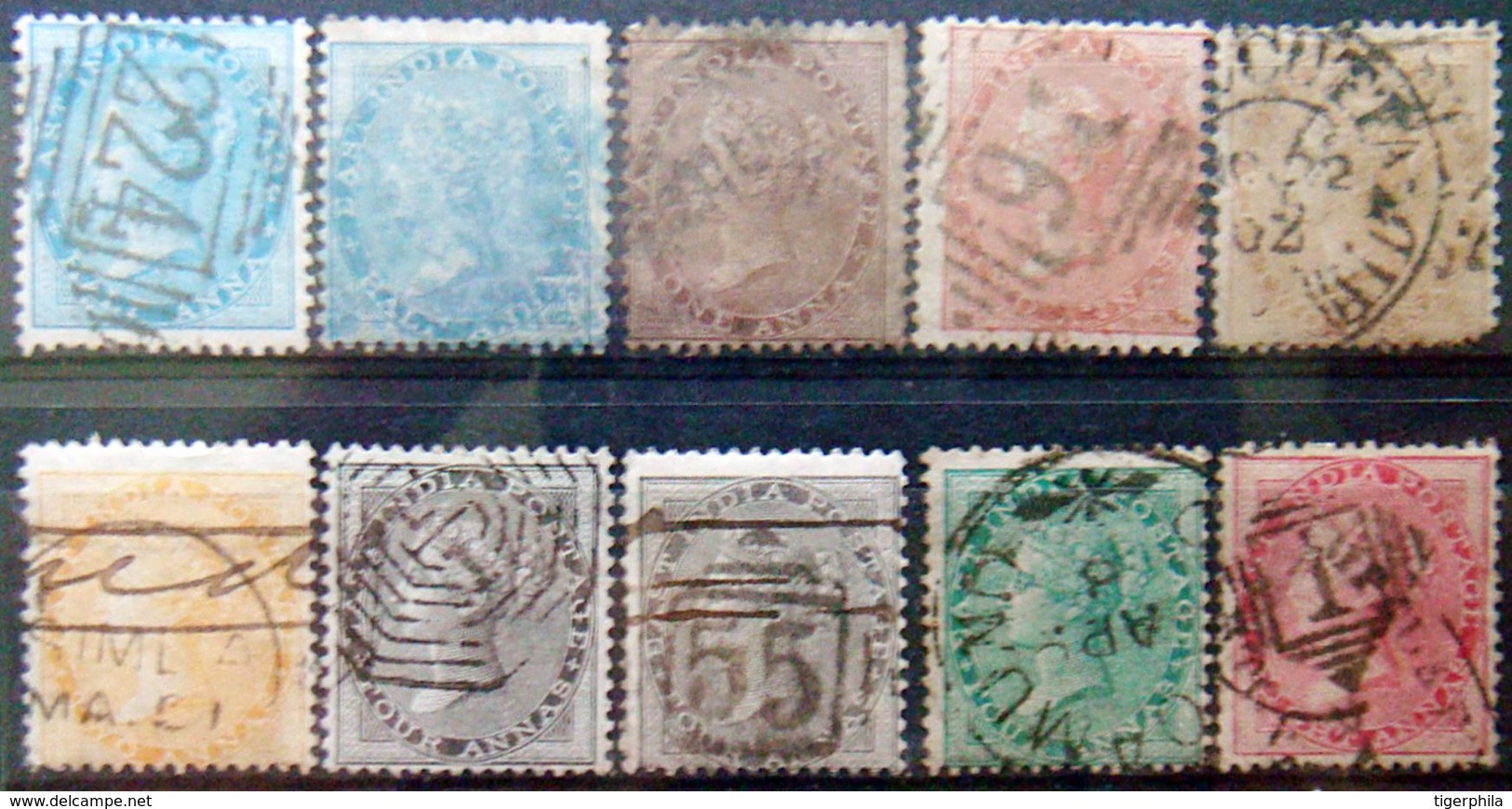 BRITISH INDIA 1856 Queen Victoria 10 Stamps Used UNWATERMARKED - 1858-79 Compañia Británica Y Gobierno De La Reina