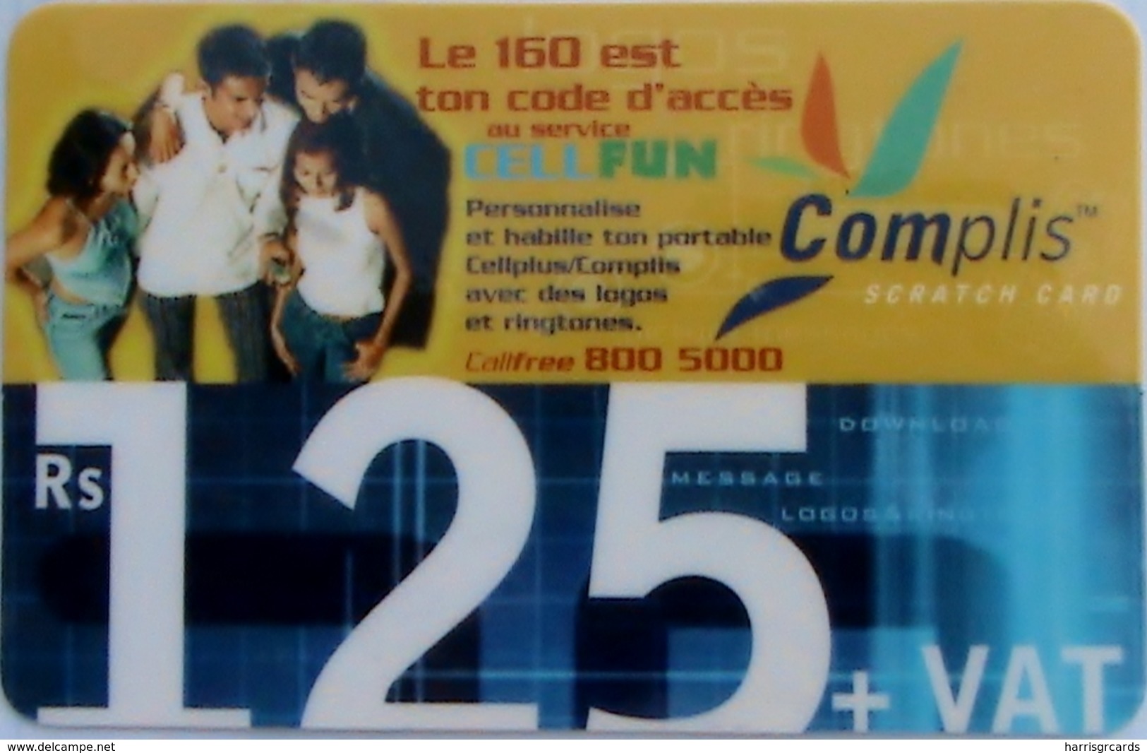 MAURITIUS ISLAND - Two Girlls Two Boys, Cellplus Complis Recharge, 125 &#x20A8;, Used - Mauritius