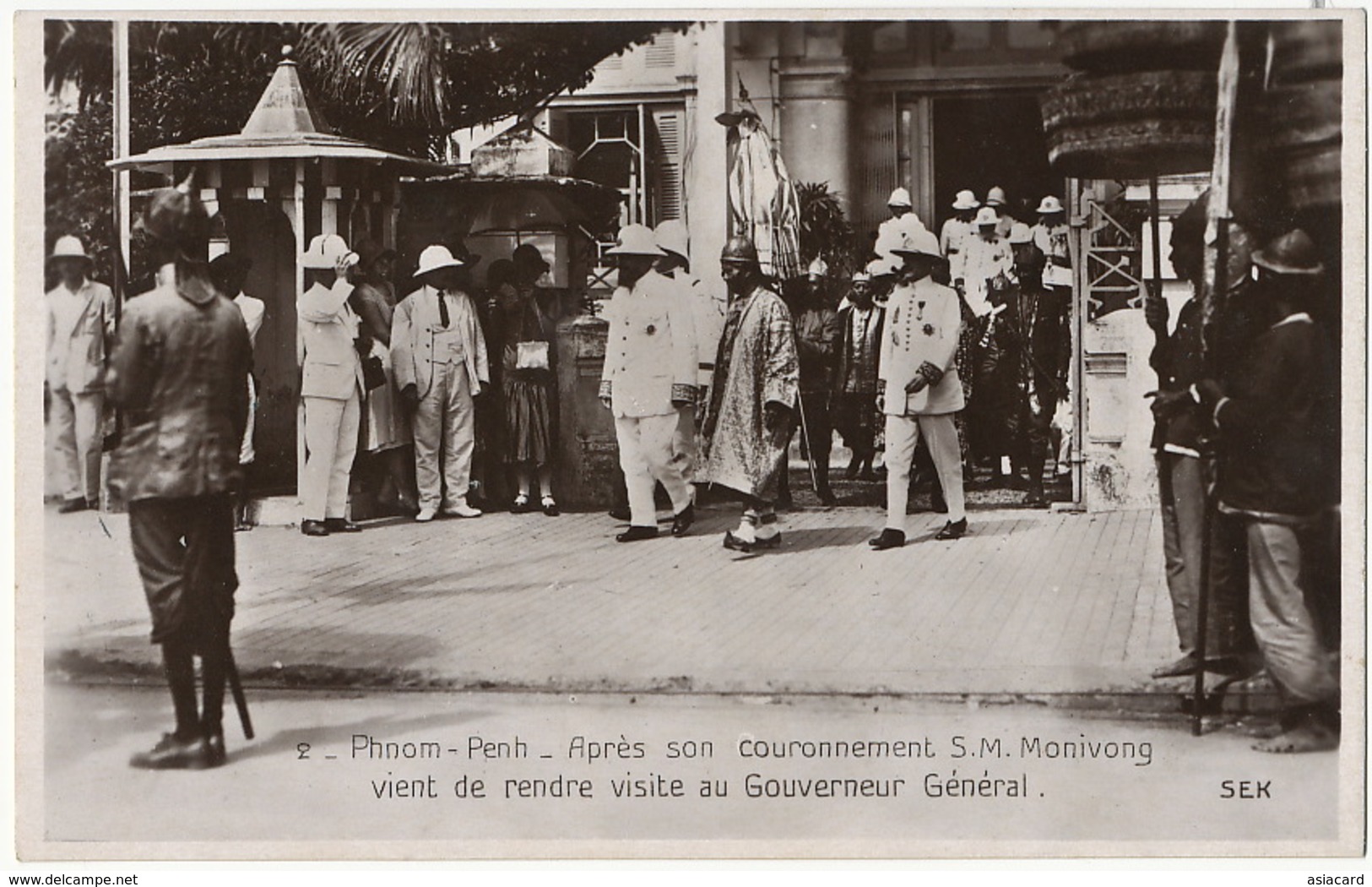 2 Phnom Penh Couronnement Roi Monivong Visite Gouverneur Danse Creation Sté Philarmonique Texte Verso - Cambodge