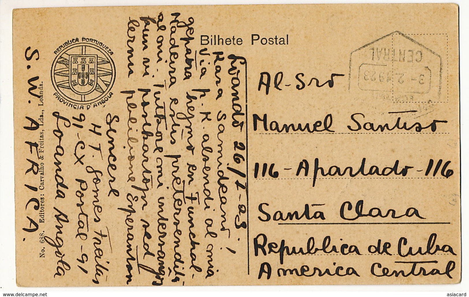 Libolo Atravessando Um Rio  P. Used 6 Stamps Loanda To Santa Clara Cuba 1923 - Angola