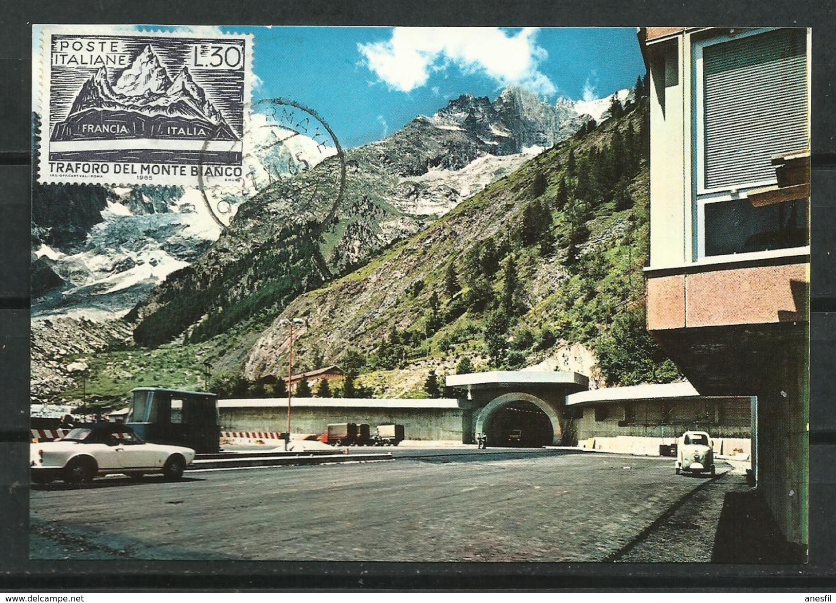 Italia_1965_Tarjeta Maxima. Maximum Card. Inauguracion Del Túnel Sobre El Mont-Blanc. - Maximum Cards