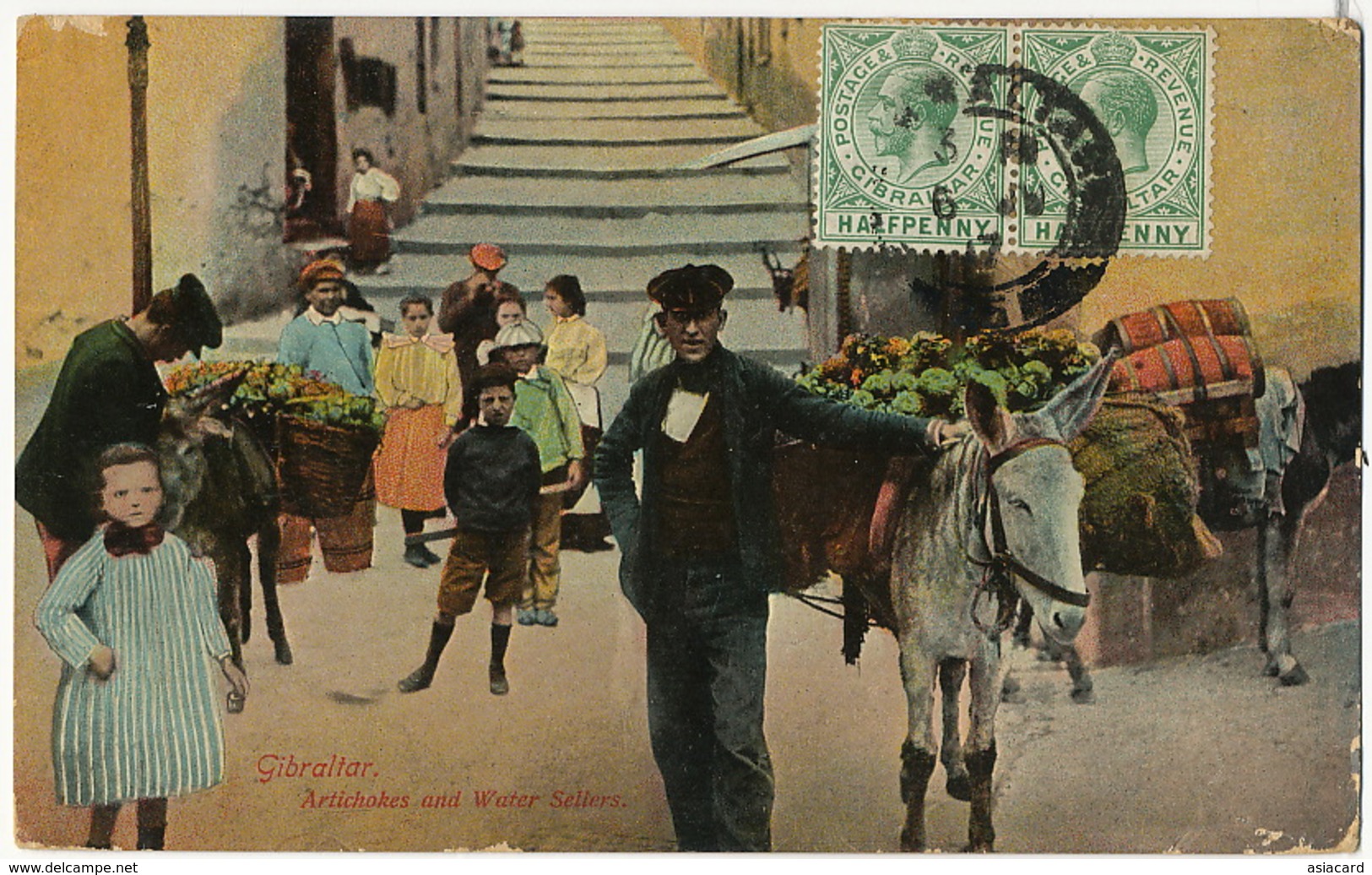 Gibraltar Artichokes And Water Seller Donkey P. Used Marchand Eau Et Artichauts - Gibraltar