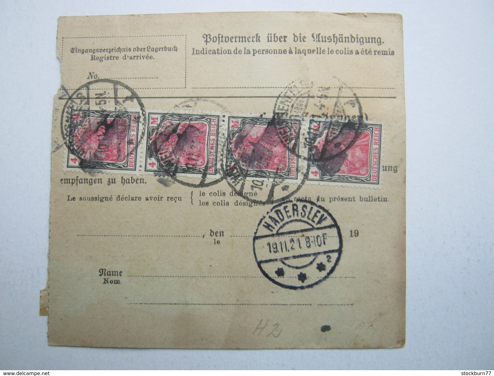 1921 , Paketkarte Aus Weissenfels Nach Dänemark ,  Seltene Mehrfachfrankatur Der 4 Rm  Marke - Briefe U. Dokumente