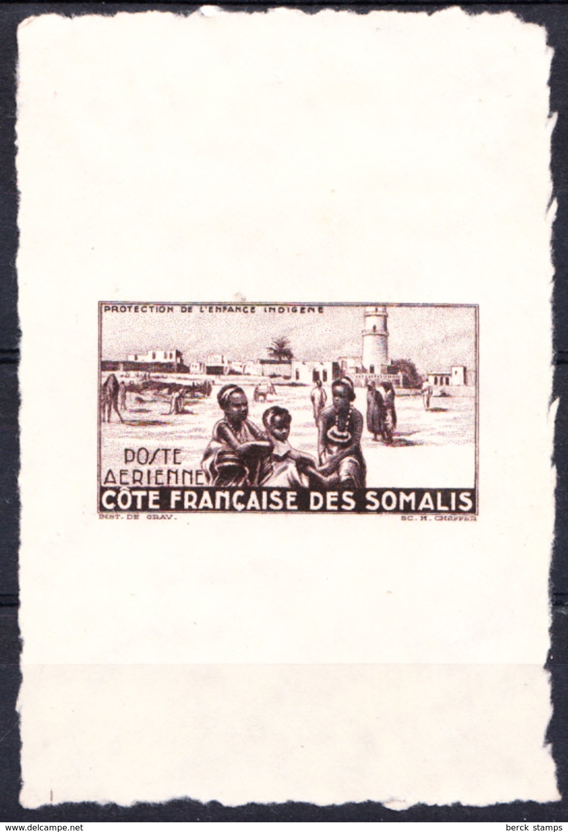 COTE FRANCAISE DES SOMALIS - N°PA  8 - P.E.Q.U.I. - Report De Poinçon Sans La Valeur Sur épreuve, Papier Japon.(signé) - Otros & Sin Clasificación