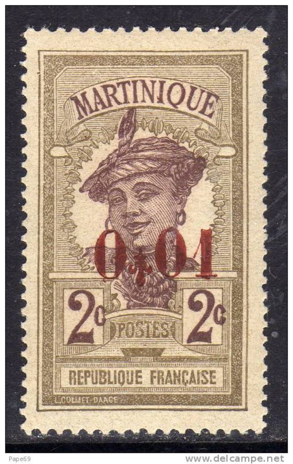 Martinique N° 105 X Timbres Surchargés : 1 C. Sur 2 C., Trace De Charnière Sinon TB. - Ongebruikt