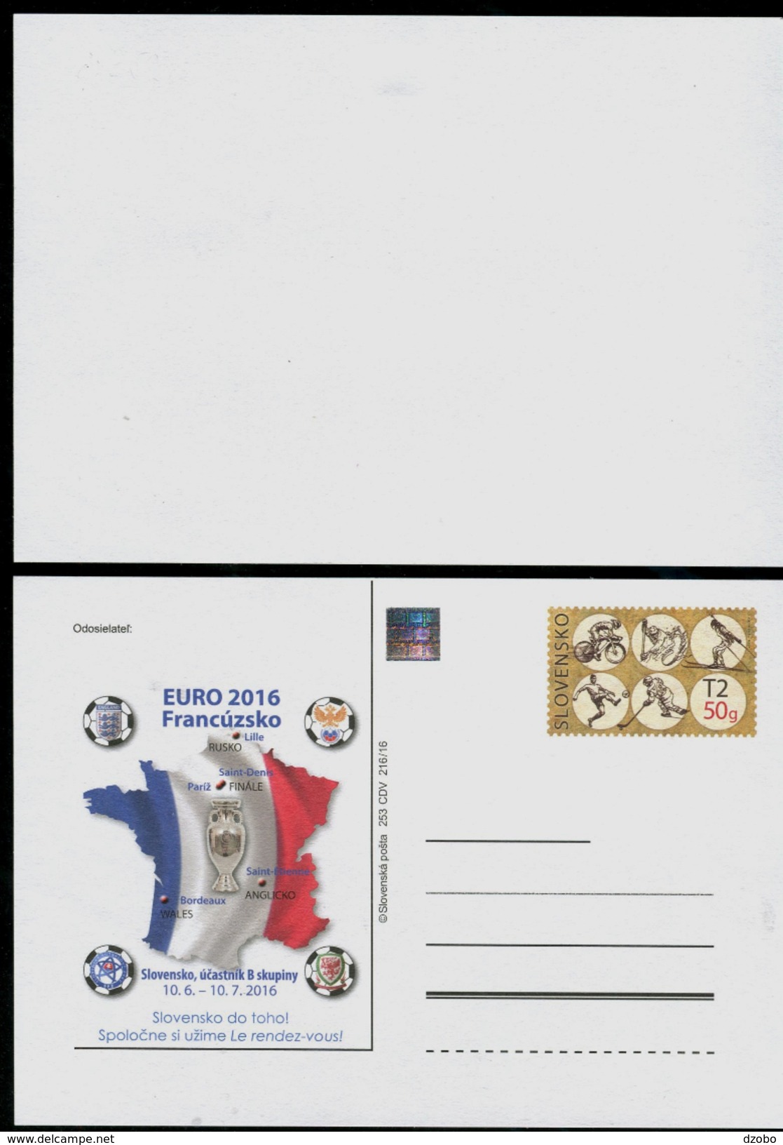 505 SLOVAKIA Prepaid Postal Card-with Imprint-sport Fussball Football EURO 2016 France - Covers