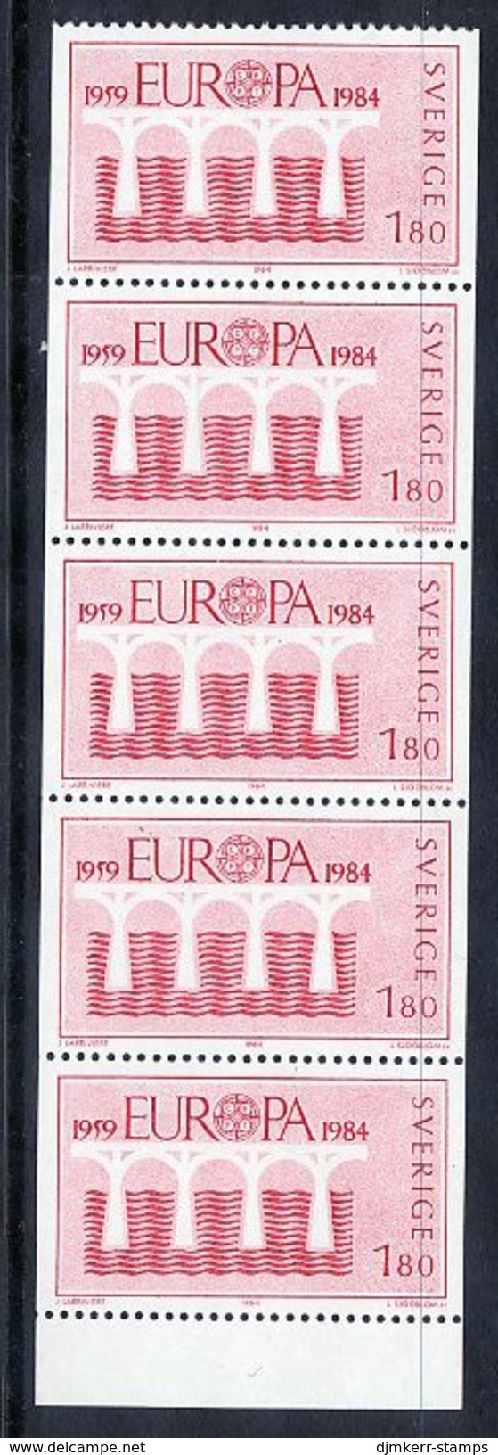 SWEDEN 1984 Europa 1.80 Kr. Booklet Pane Of 5 Stamps MNH / ** - Unused Stamps