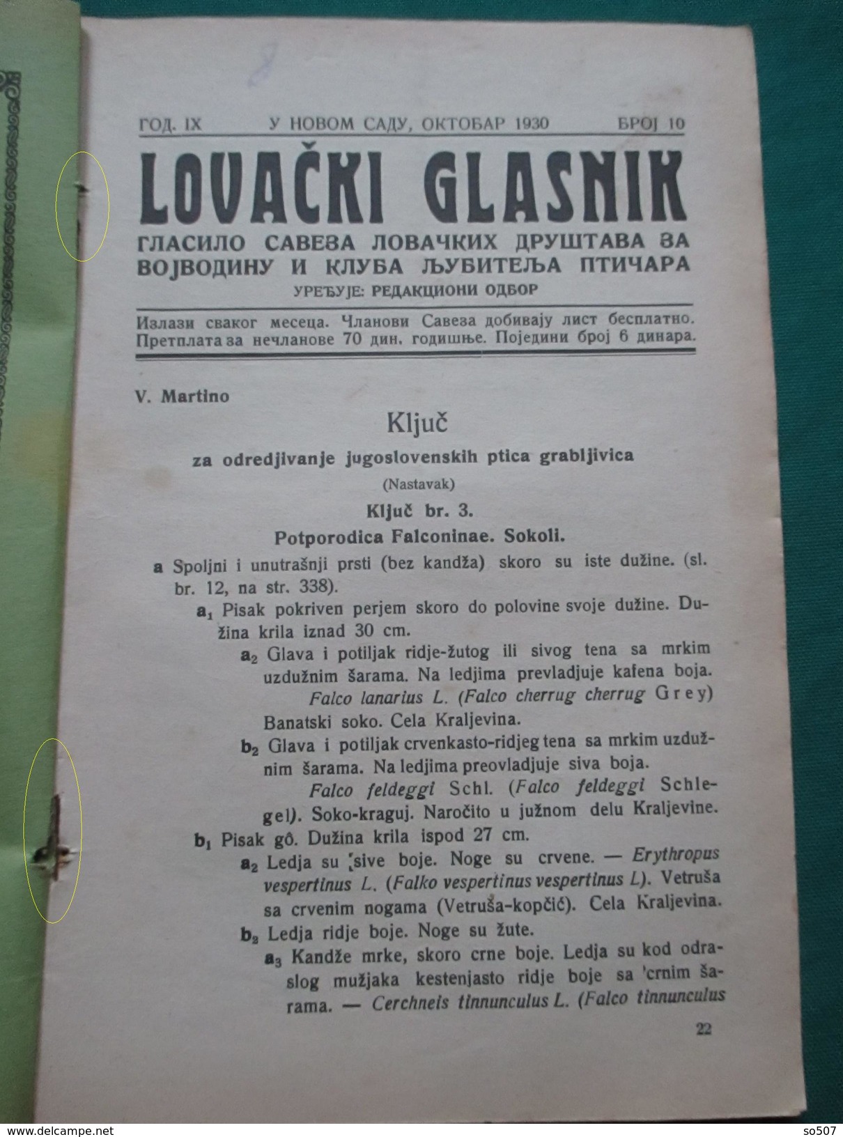 Lovacki Glasnik,Br.10-1930.-Novi Sad/Hunting Gazette No.10 -1930.-Novi Sad - Kingdom Yugoslavia