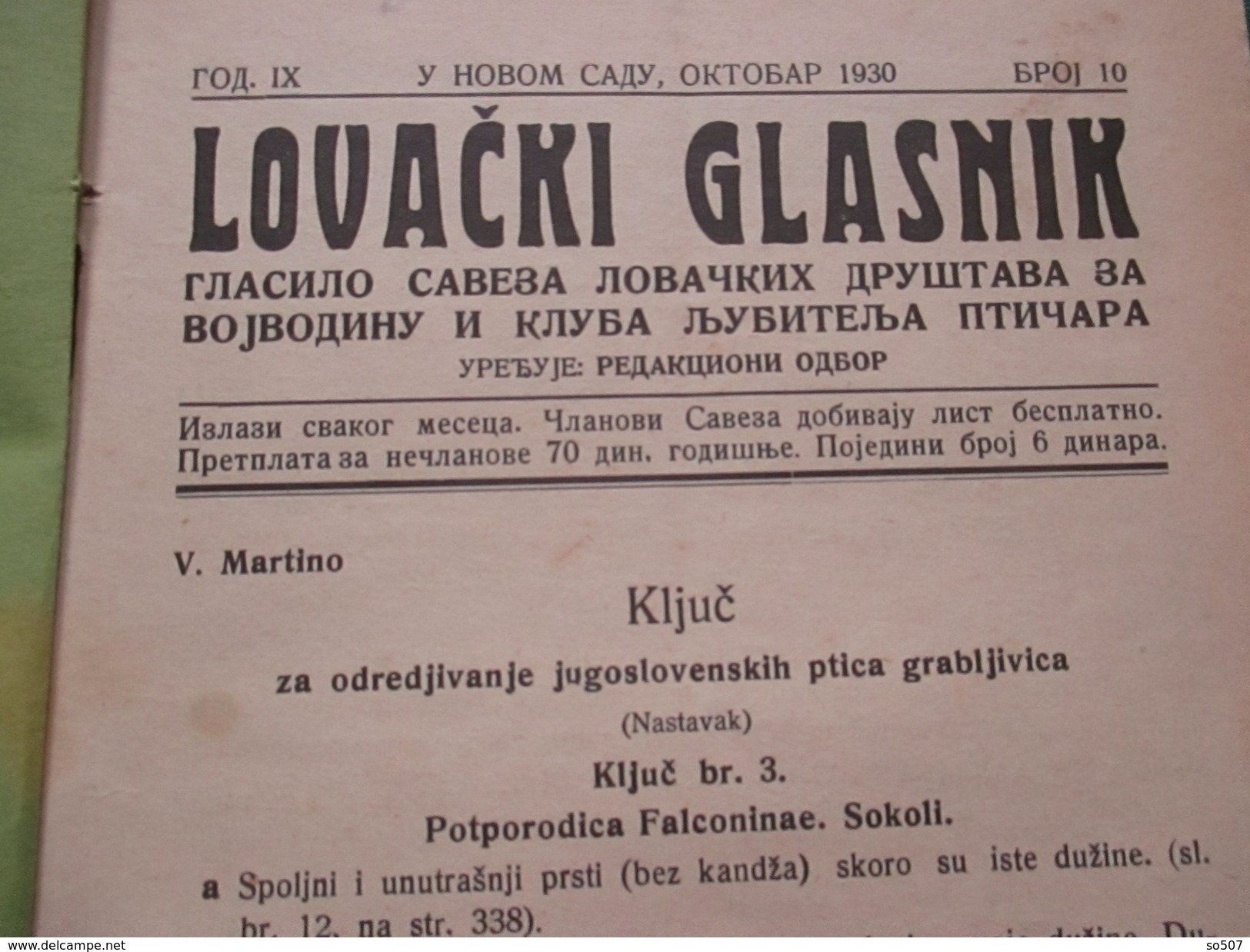 Lovacki Glasnik,Br.10-1930.-Novi Sad/Hunting Gazette No.10 -1930.-Novi Sad - Kingdom Yugoslavia