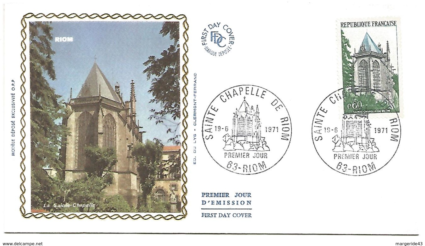 FDC 1971 SAINTE CHAPELLE DE RIOM - 1970-1979