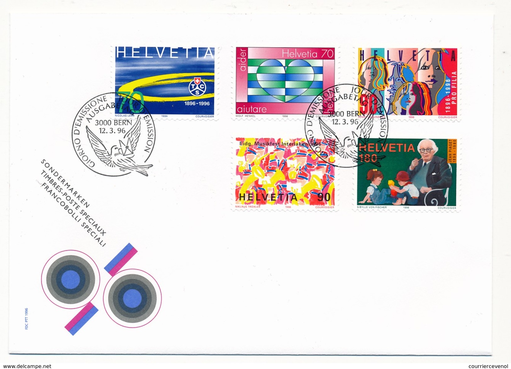 SUISSE -  FDC 1996 - Timbres Poste Spéciaux - 6 Enveloppes (Donner Des Chances, Piaget ...) - FDC